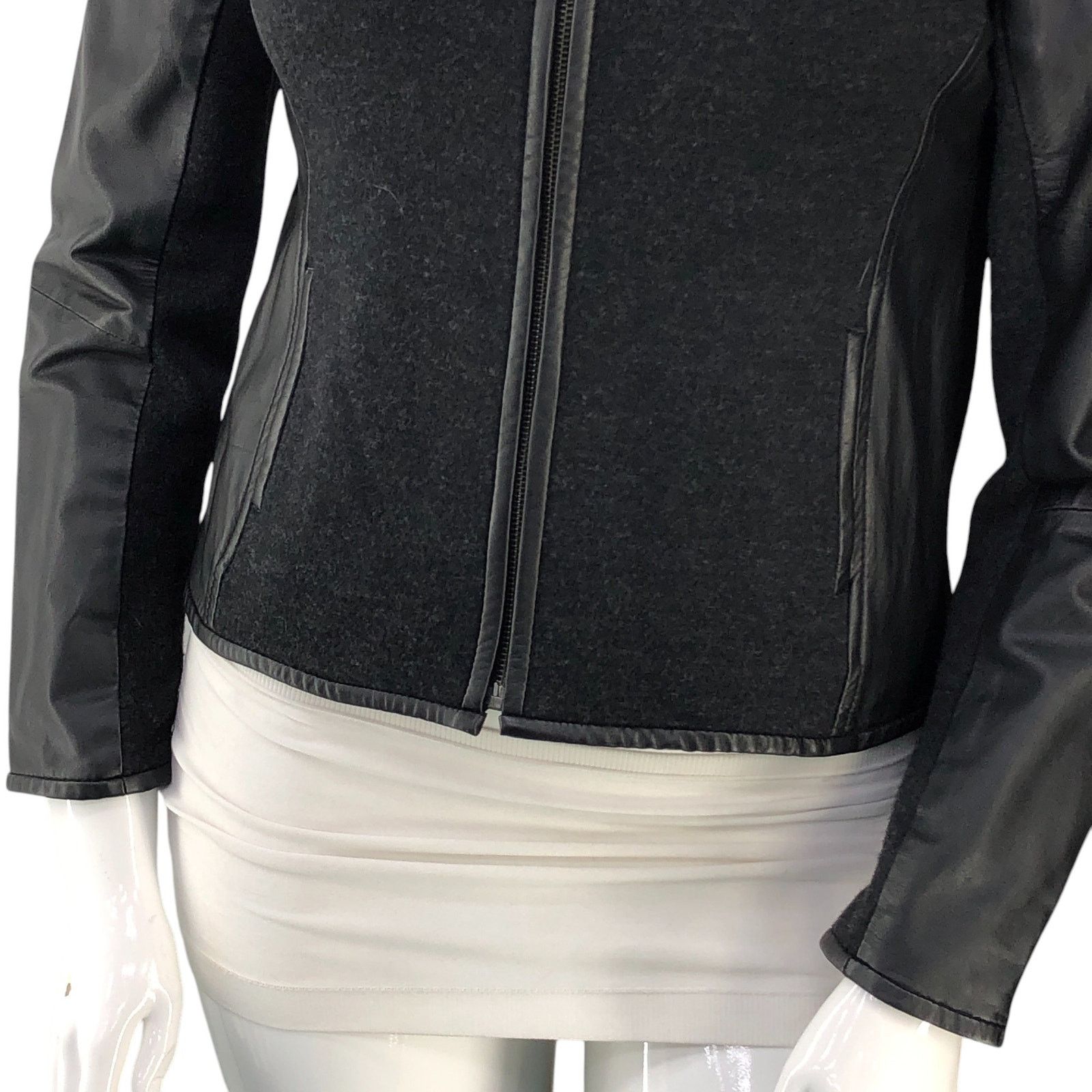 Eileen Fisher Eileen Fisher Size M Jacket Collarless Wool Leather Panel Size M / US 6-8 / IT 42-44 - 3 Thumbnail