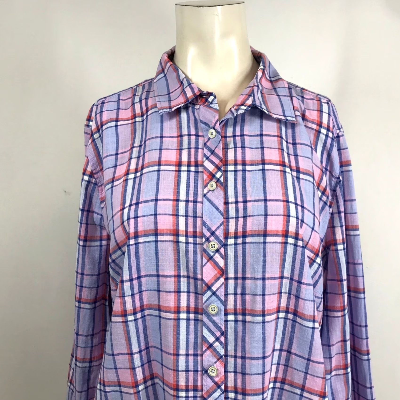 Talbots VINTAGE Talbots Womens XL Purple Pink Plaid Cotton Button-Down Long Sleeve Shirt Size XL / US 12-14 / IT 48-50 - 2 Thumbnail