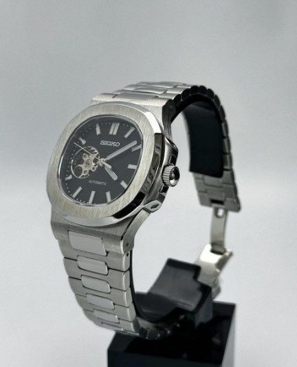 Japanese Brand Seiko Mod Nautilus Black Open Dial Steel Watch NH35 41mm Size ONE SIZE - 2 Thumbnail