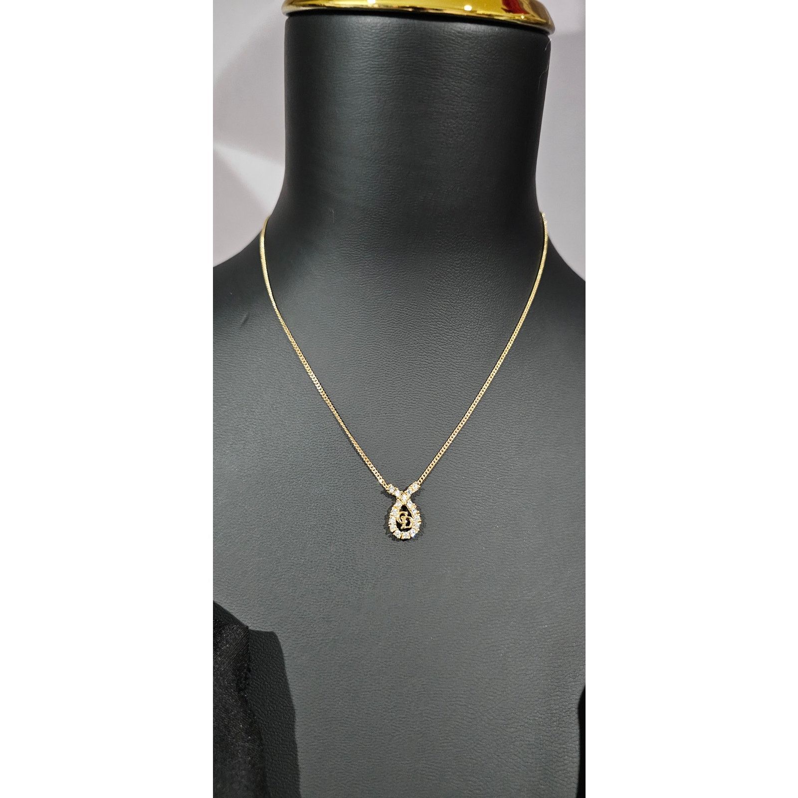 Classic CD Logo Monogram Rhinestone Pendant Gold Necklace