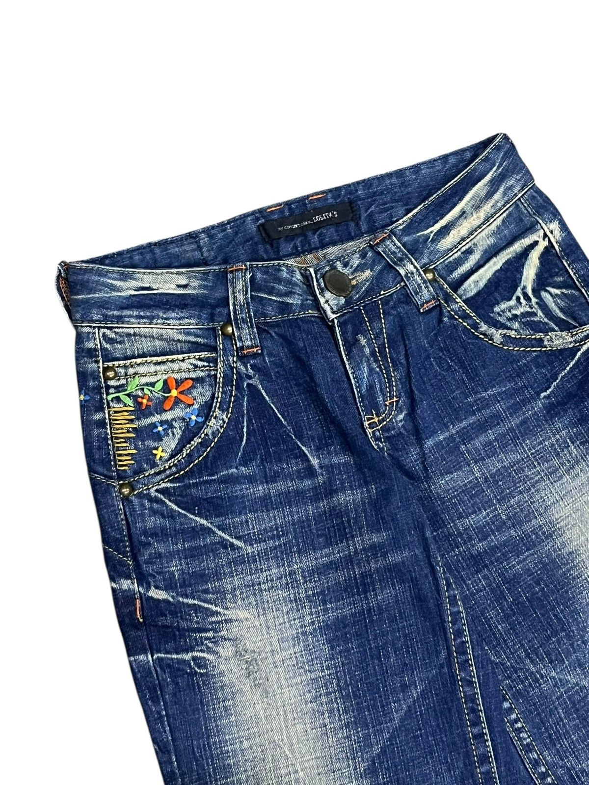 Lolita Jeans 🔥Lolita Unique Clothing Super Wide Flare Floral Denim Size 26" / US 2 / IT 38 - 3 Thumbnail