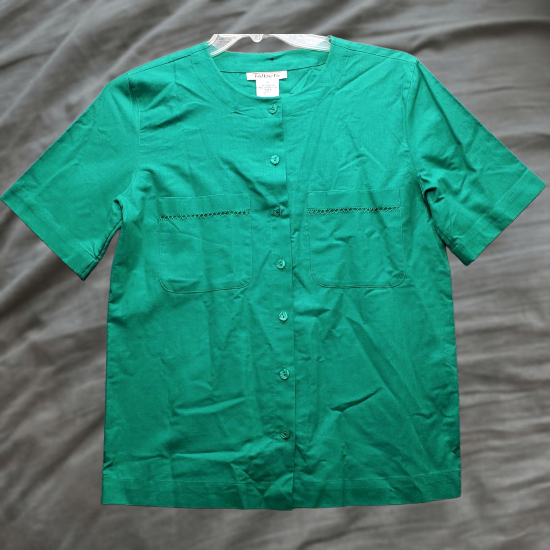 Talbots Talbots Blouse Top Womens Size 8 Green Linen Blend Short Sleeve Button Front Size M / US 6-8 / IT 42-44 - 1 Thumbnail