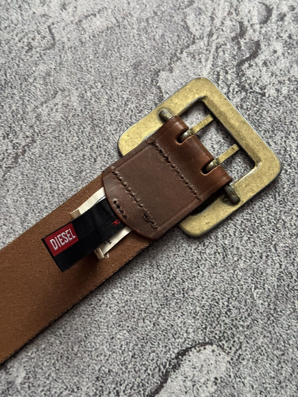 Diesel × Diesel Black Gold Diesel 100cm vintage brown leather belt biker Size ONE SIZE - 12 Thumbnail
