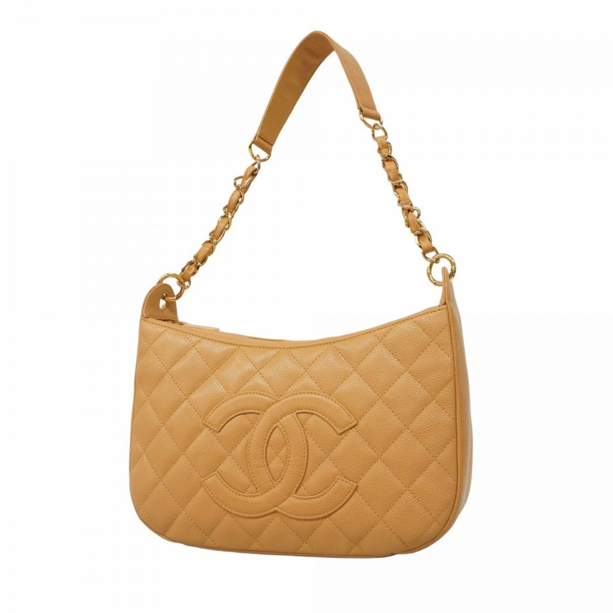 Chanel Shoulder Bag Matelasse Chain Caviar Skin Beige Women's