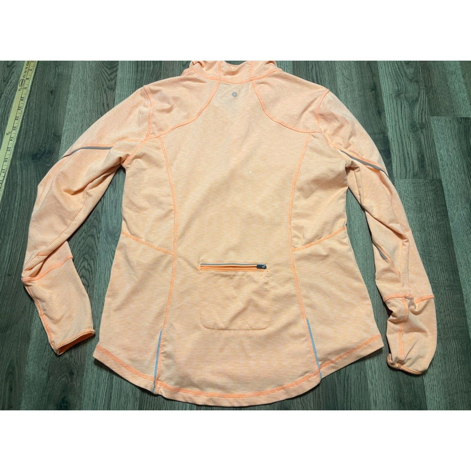 Vintage Tangerine Shirt, Women's Large, Orange White Striped, 1/4 Zip Up, T-Shirt, Regular, Casual, Fall Spring Summer, Womens Size L / US 10 / IT 46 - 2 Thumbnail