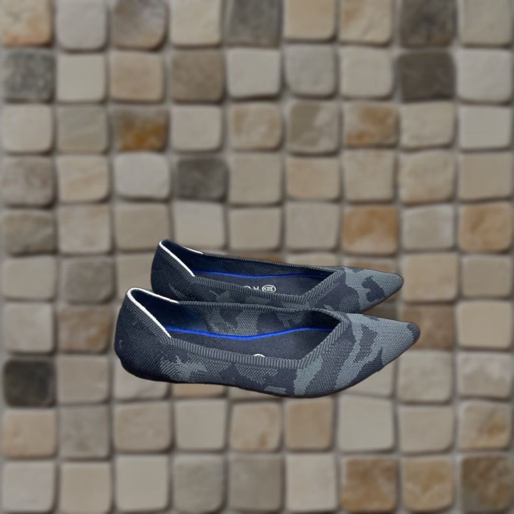 Rothy's Rothy’s Flat Womens Size 8.5 The Point Dark Grey Camo Ballet Pointed Toe Slip On Shoes Women Casual Knit Textile Rubber Lining Logo M Size US 6 / IT 36 - 1 Thumbnail