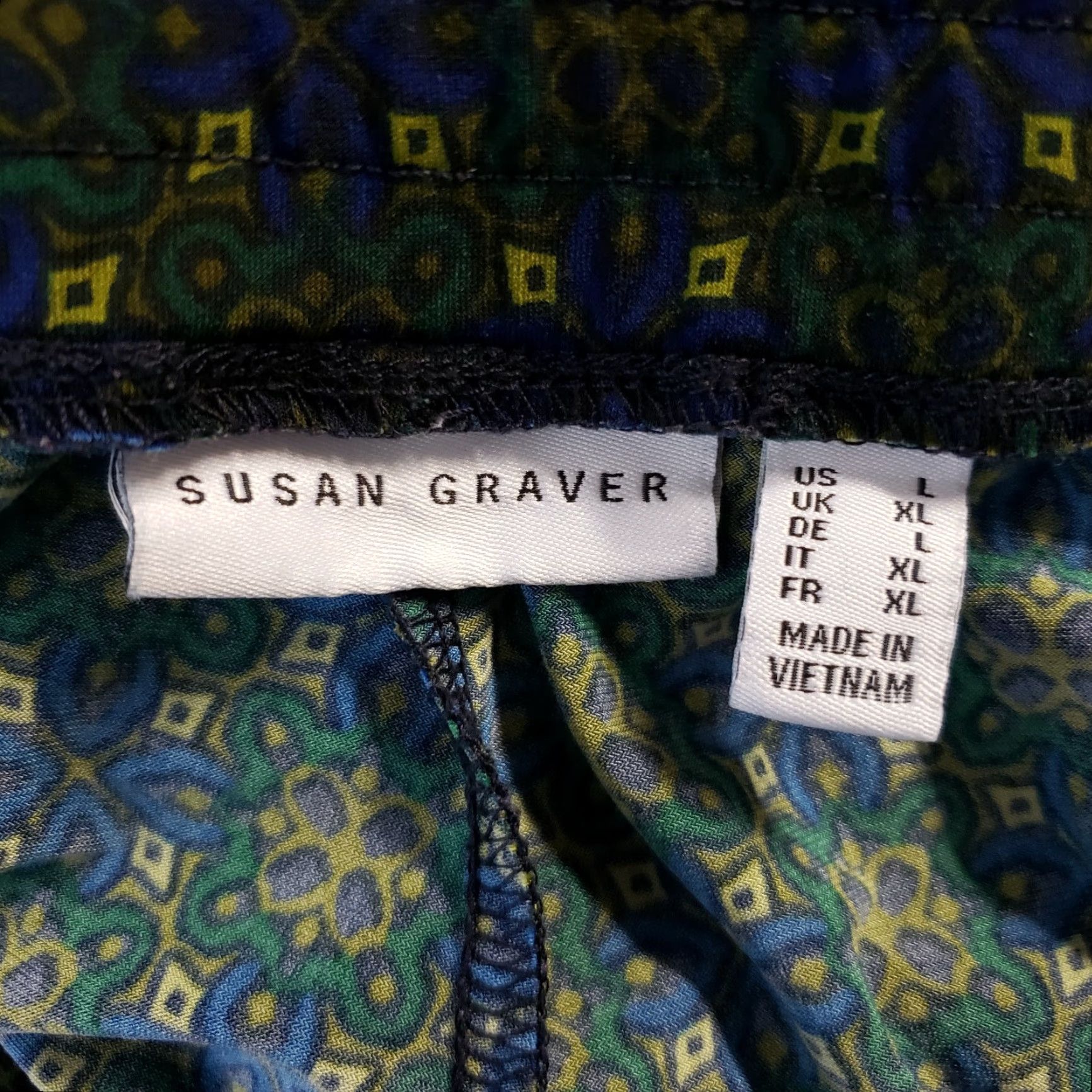 Vintage Susan Graver Womens Pull On Pants Large Green Blue High Rise Pants Women L Green Blue High Rise Size 36" / US 14 / IT 50 - 7 Thumbnail