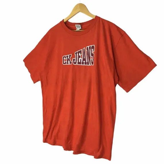 Calvin Klein Vtg CALVIN KLEIN CK Jeans Logo Orange Tee Shirt New York Size US L / EU 52-54 / 3 - 4 Thumbnail