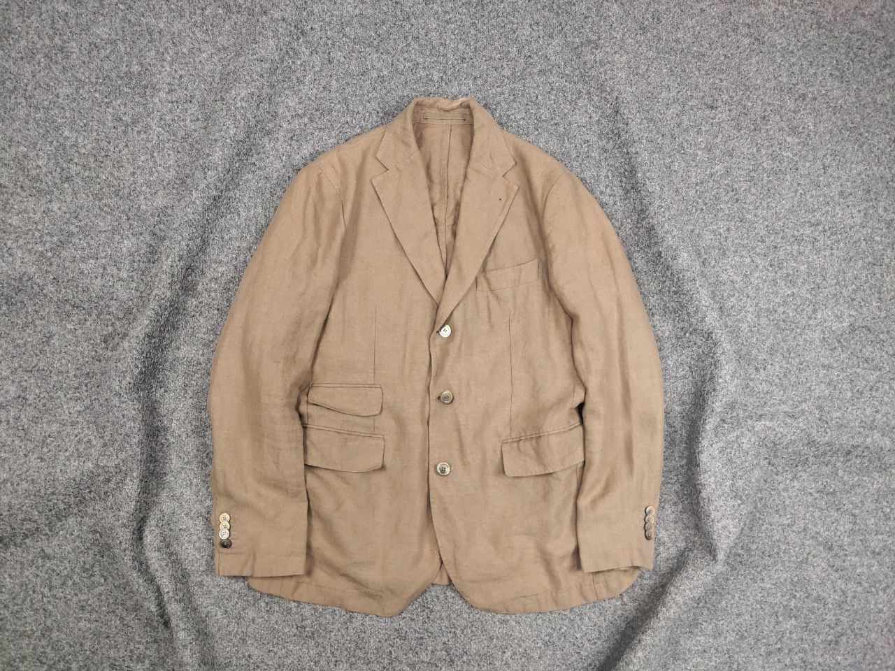 Japanese Brand Man by Carlos Castillo Design Beige Linen Mens Blazer Jacket Size US L / EU 52-54 / 3 - 1 Thumbnail