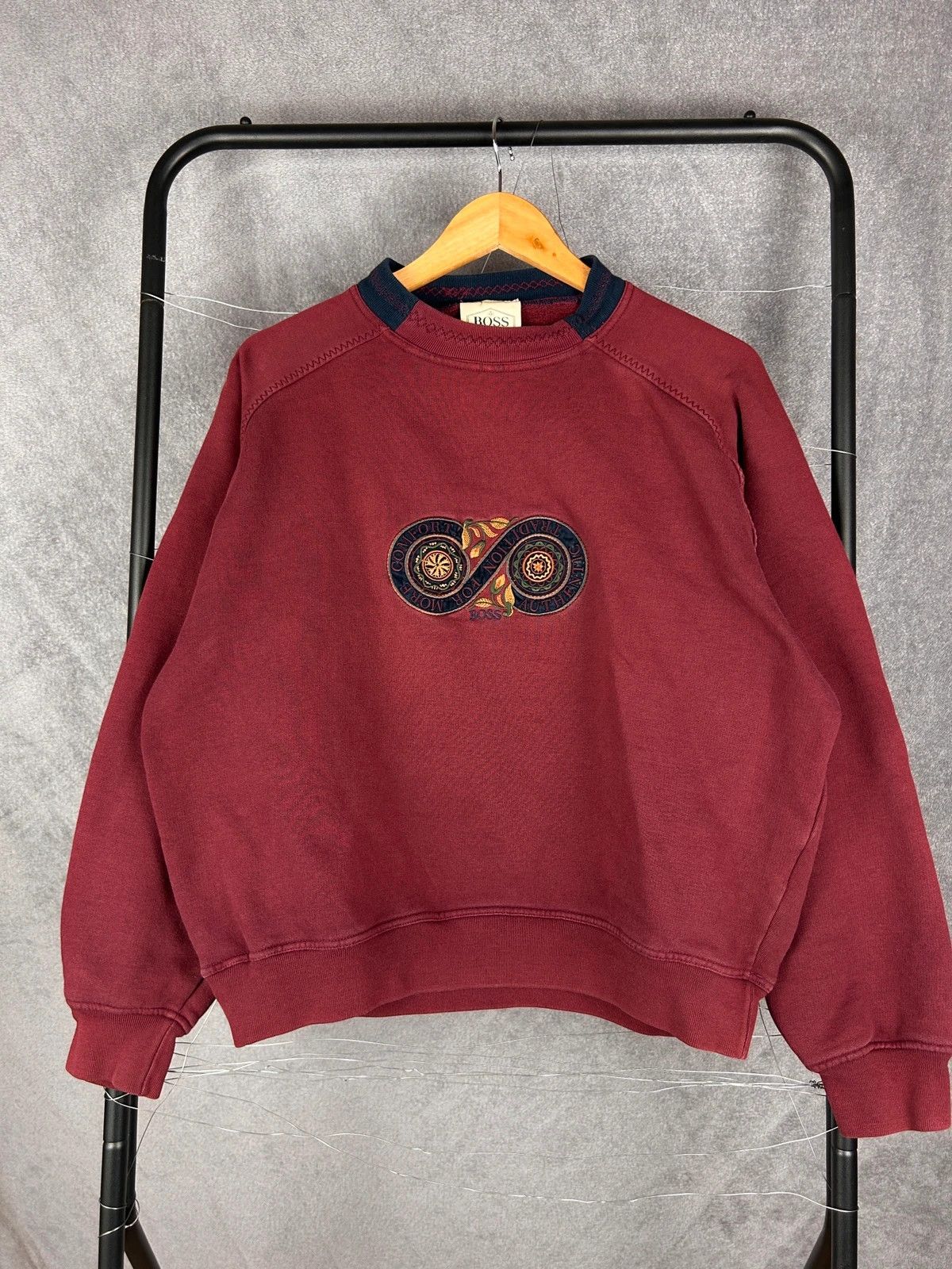 Designer × Hugo Boss × Vintage Hugo Boss twenty crewneck burgundy big haft spellout Size US S / EU 44-46 / 1 - 1 Thumbnail
