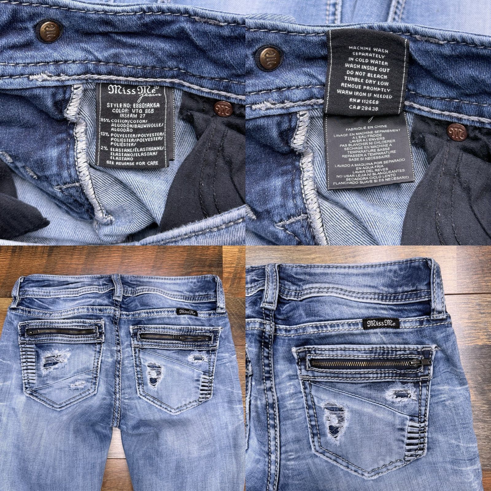 Miss Me Miss Me Jeans Skinny Womens 25X27 Low Rise Distressed Zipper 5-Pocket Denim Blue Size 42" / US 20 - 8 Thumbnail