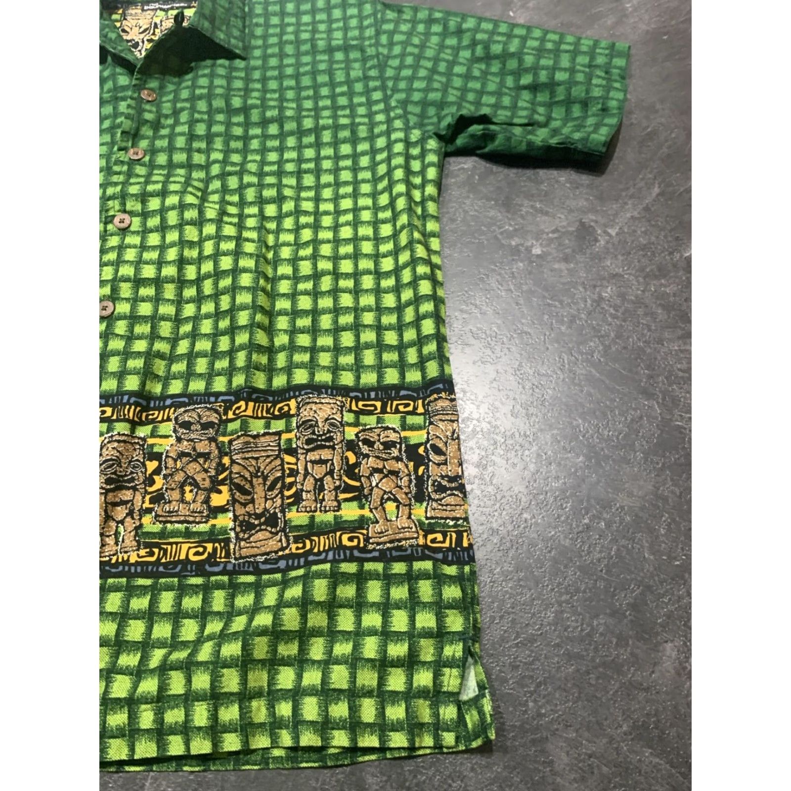 Vintage VINTAGE No Boundaries Hawaiian Shirt Mens Green Aztec Tribal Cotton Button-Up Short Sleeve Large Size US L / EU 52-54 / 3 - 2 Thumbnail