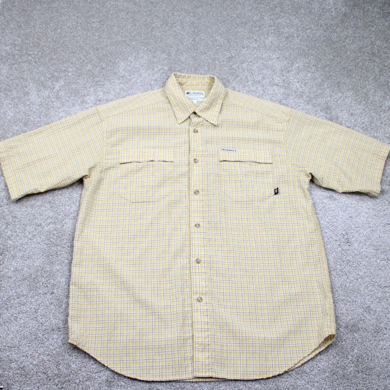 Vintage Columbia GRT Shirt Mens Large Yellow/Blue Seersucker Zip Pocket Short Sleeve Size US L / EU 52-54 / 3 - 2 Thumbnail