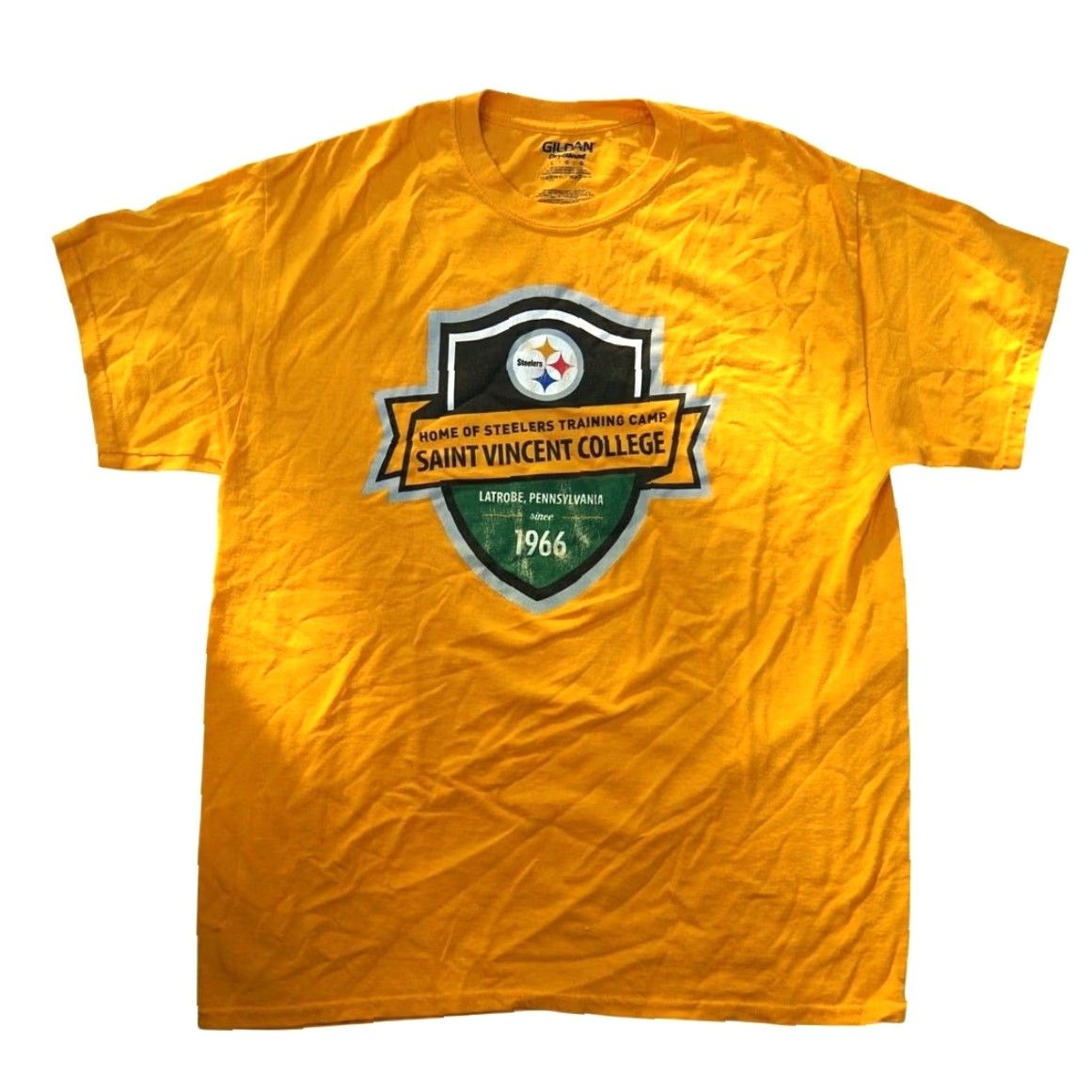 Gildan VINTAGE NFL Pittsburgh Steelers St. Vincent Training Camp T Shirt L Yellow Mens Shirt Size US L / EU 52-54 / 3 - 2 Thumbnail