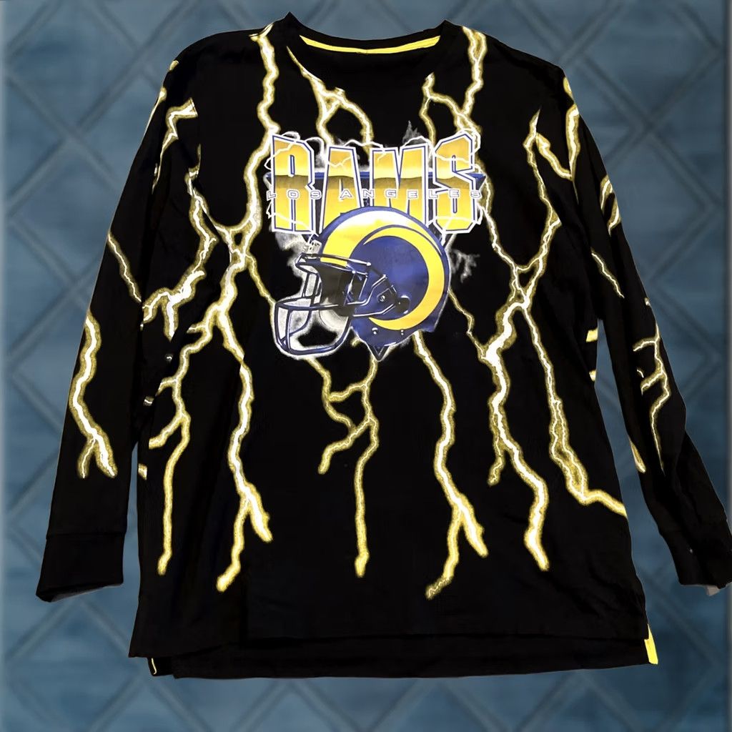 Vintage Rams Long Sleeve T Shirt Lightning Bolt All Over Print L Black Cotton Men Sports NWT NWOT RARE Unbranded Size US L / EU 52-54 / 3 - 1 Thumbnail