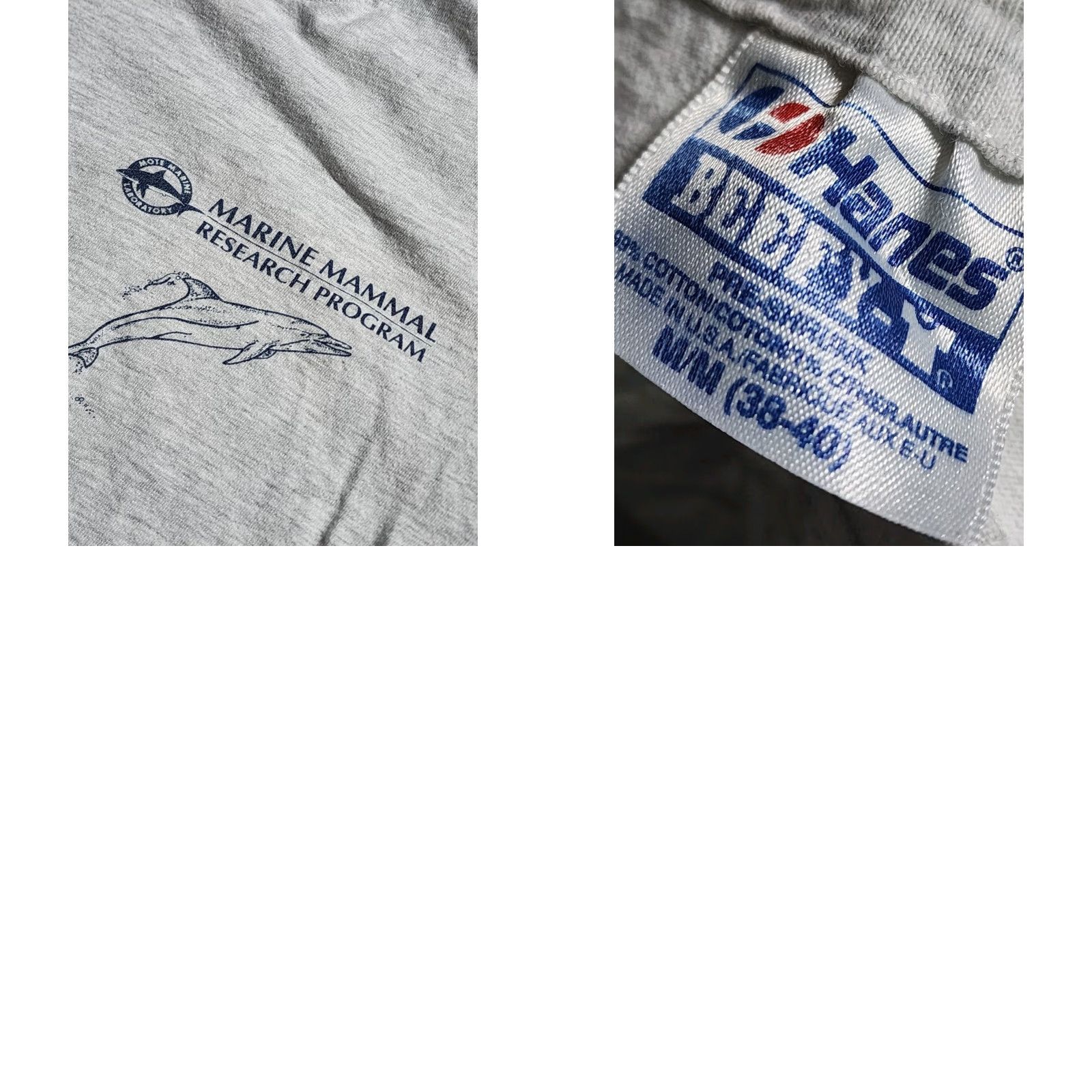 Hanes VINTAGE Hanes Marine Mammal Research Program T Shirt Men M Gray 90s Distressed Graphic Tee Size US M / EU 48-50 / 2 - 8 Thumbnail