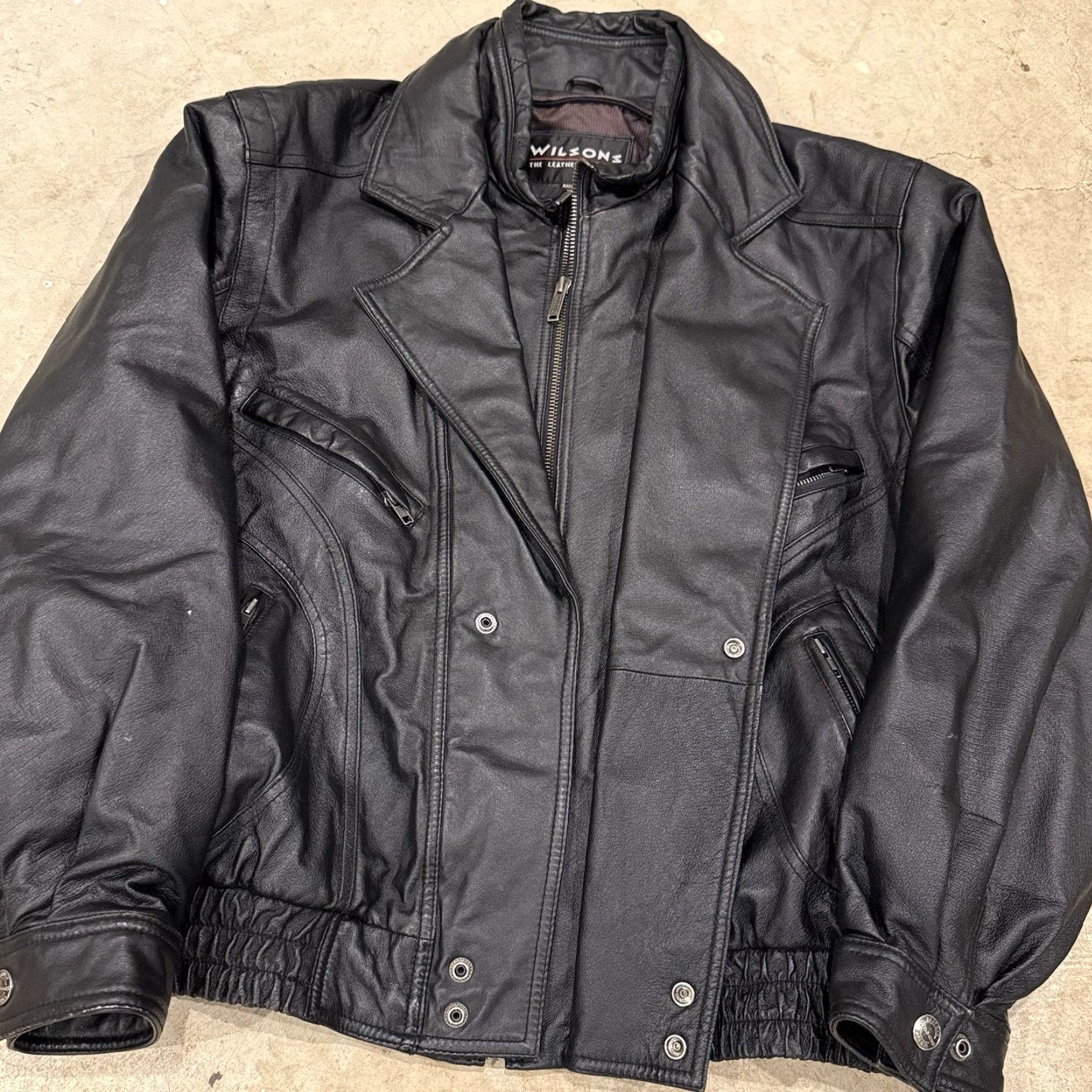 Vintage VINTAGE Wilsons Leather Bomber Jacket Coat Mens XL Black Leather Full Zip Motorcycle Aviator Coat Size US XL / EU 56 / 4 - 4 Thumbnail