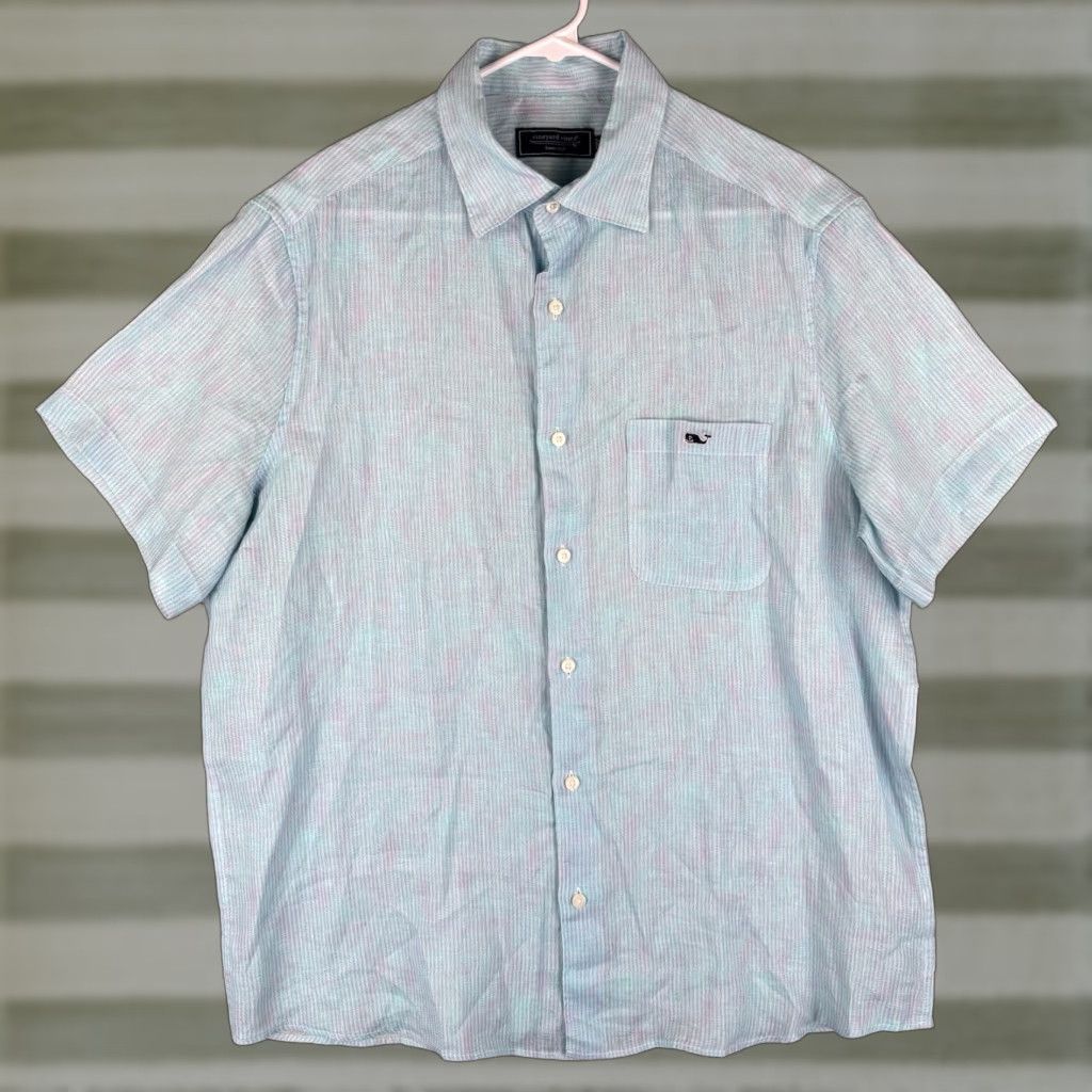 Vineyard Vines Vineyard Vines Linen Shirt Mens L Turquoise Pink Floral Print Short Sleeve Button-Up Size US L / EU 52-54 / 3 - 1 Thumbnail