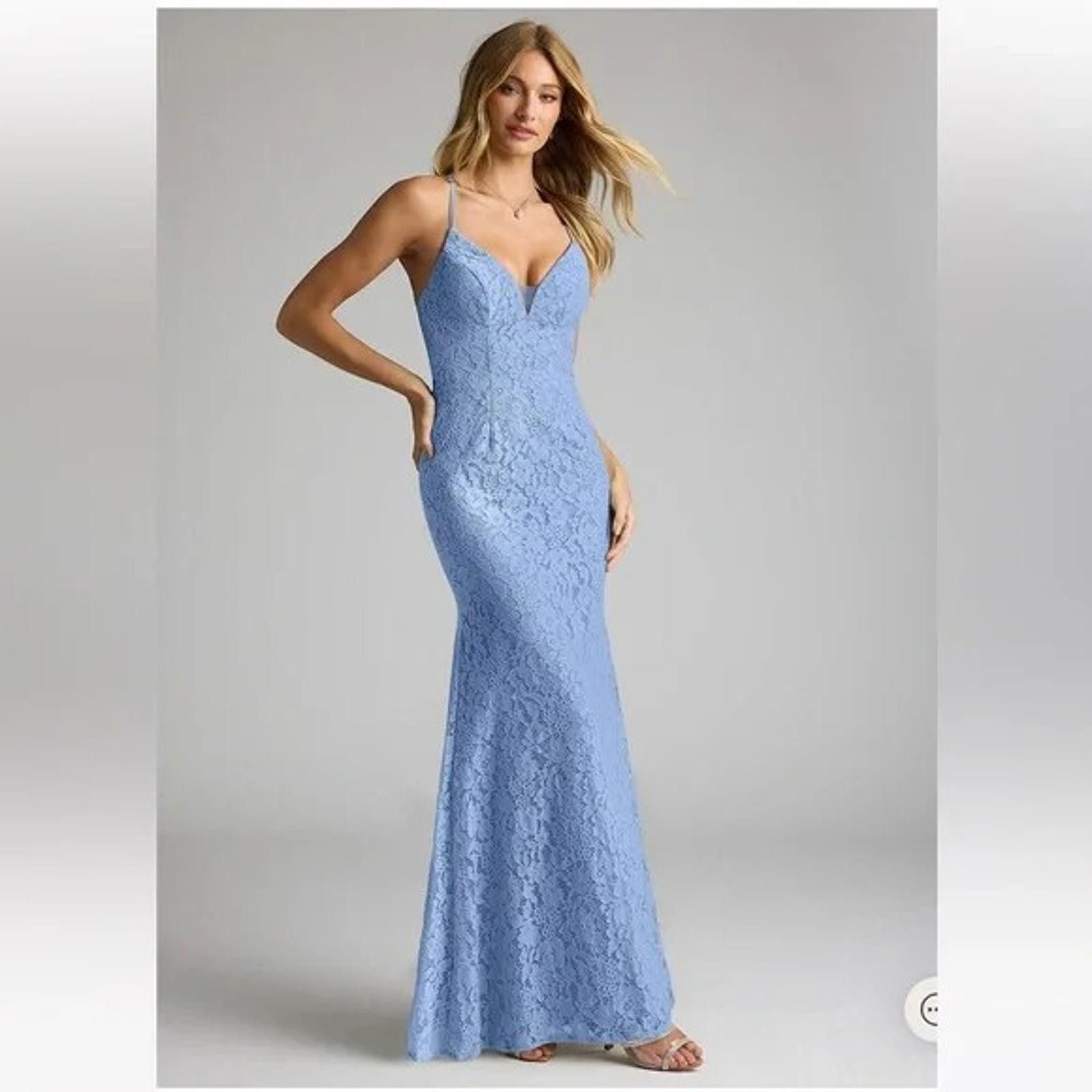 Designer Azazie Steel Blue Maldive Lace Dress - Excellent Condition Size M / US 6-8 / IT 42-44 - 3 Thumbnail