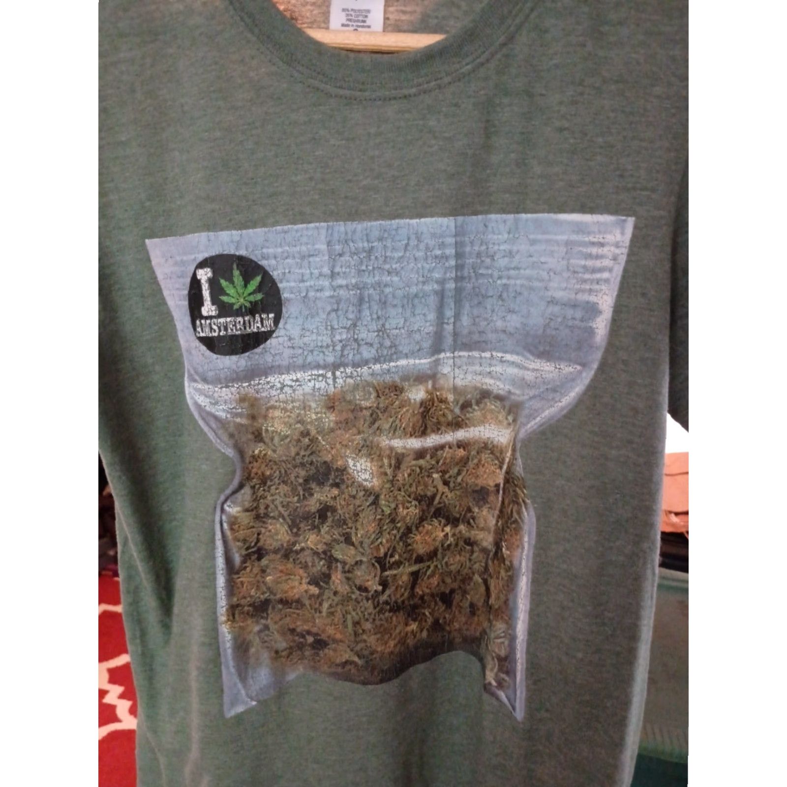 Gildan VINTAGE Amsterdam T-Shirt Mens S Green Cannabis Distressed T-Shirt Size US S / EU 44-46 / 1 - 3 Thumbnail