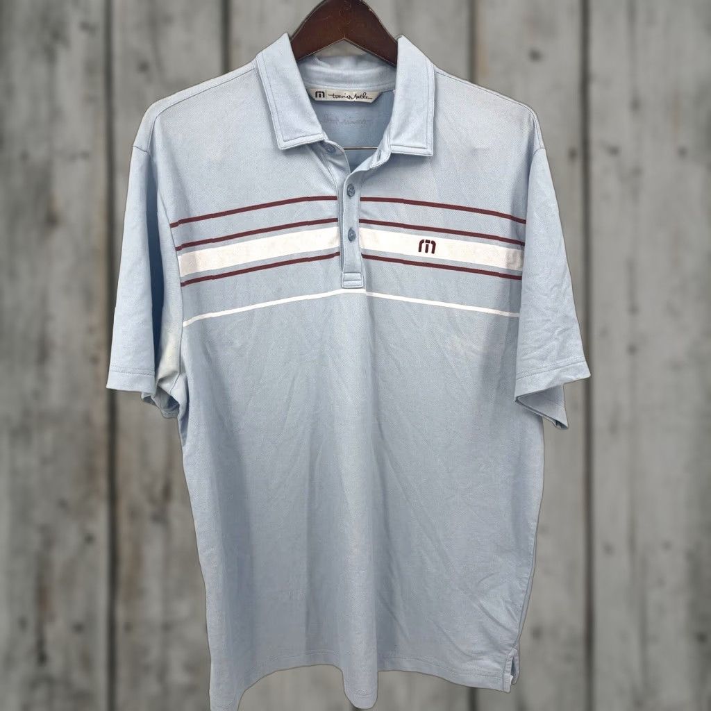 TravisMathew Travis Mathew Shirt Men Large Blue Striped Short Sleeve Collared Logo Size US L / EU 52-54 / 3 - 1 Thumbnail