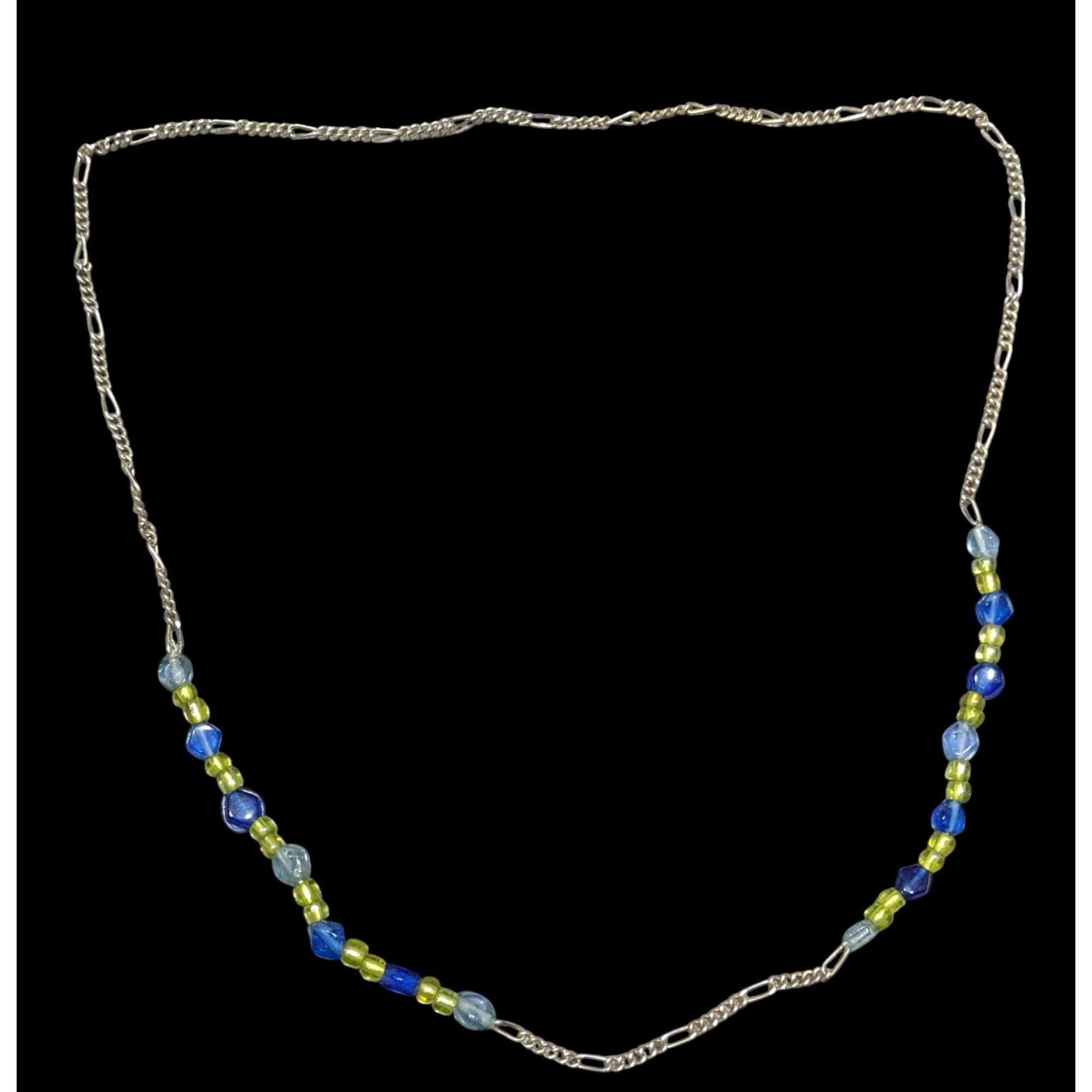 Other Handcrafted Blue & Green Glass Beaded Necklace On Silver Ton Size ONE SIZE - 1 Thumbnail