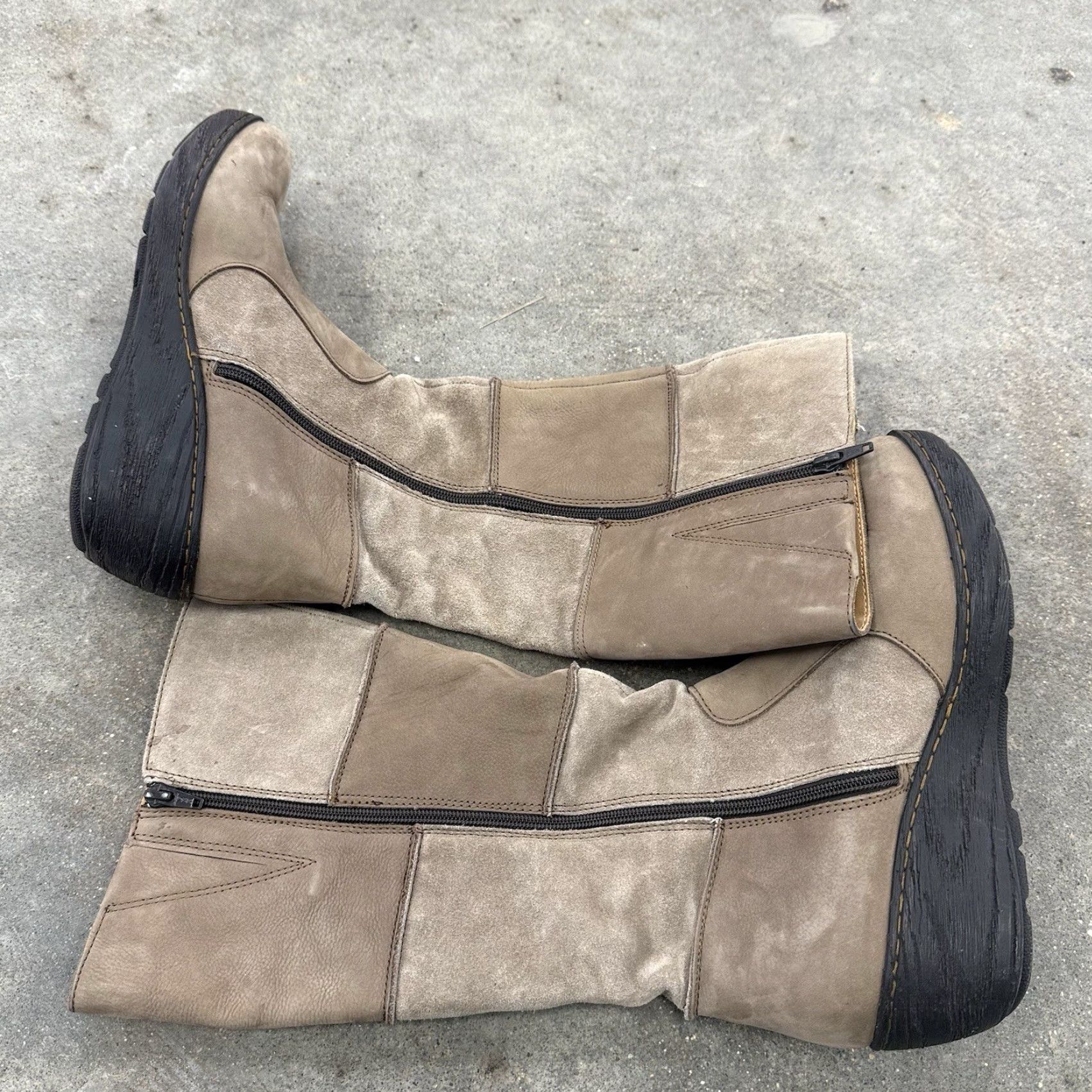 Born BORN Boots Patchwork Block Heel Beige Brown Suede Boho Festival Sz 9.5 M Women's Shoe Size US 10 / IT 40 - 6 Thumbnail