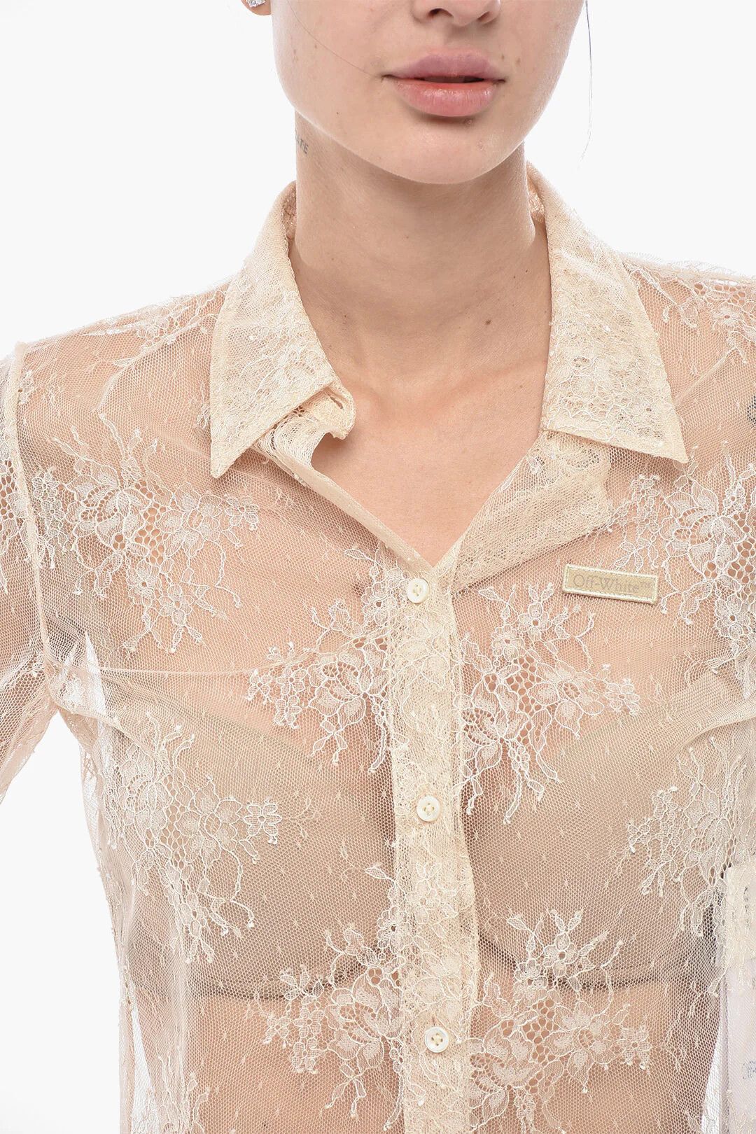 Off-White og1mm0426 Lace Bowling Shirt in Pink Size S / US 4 / IT 40 - 2 Thumbnail