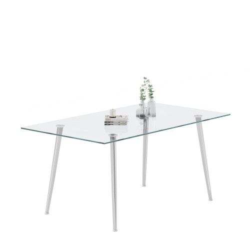 Designer × Homemade 0.32" Thick Tempered Glass Top Dining Table with Silver Stai Size US L / EU 52-54 / 3 - 7 Thumbnail