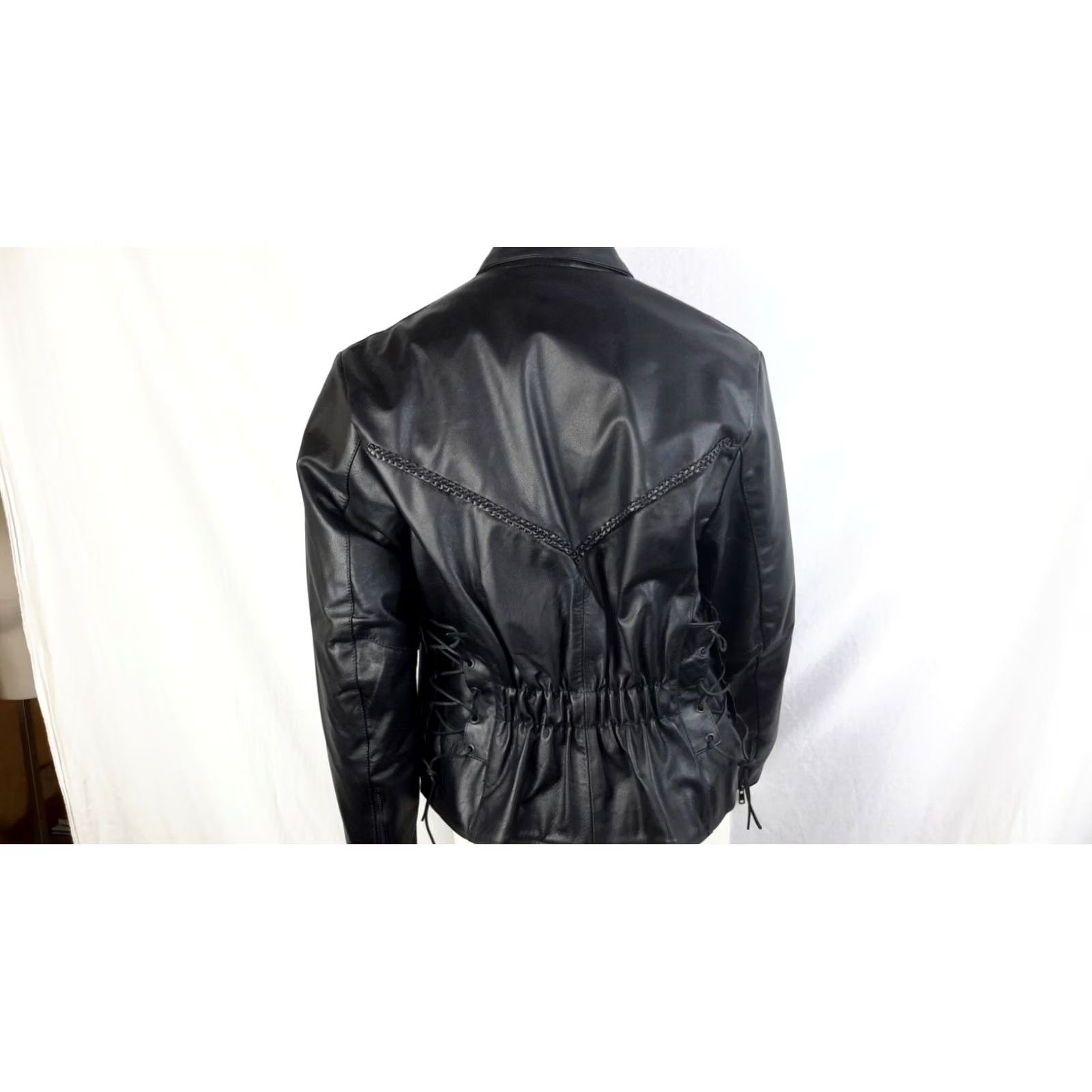 B Sides VINTAGE Leather motorcycle biker womens XL black NWT braided leather jacket with zip out liner side laces Women Motorcycle Jacket Mens? Size XL / US 12-14 / IT 48-50 - 4 Thumbnail