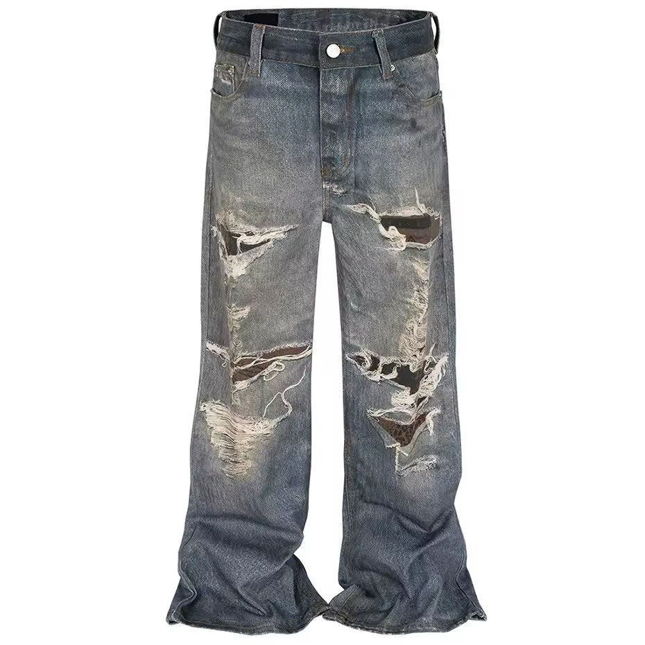 Ripped Leopard Printed Baggy Jean
