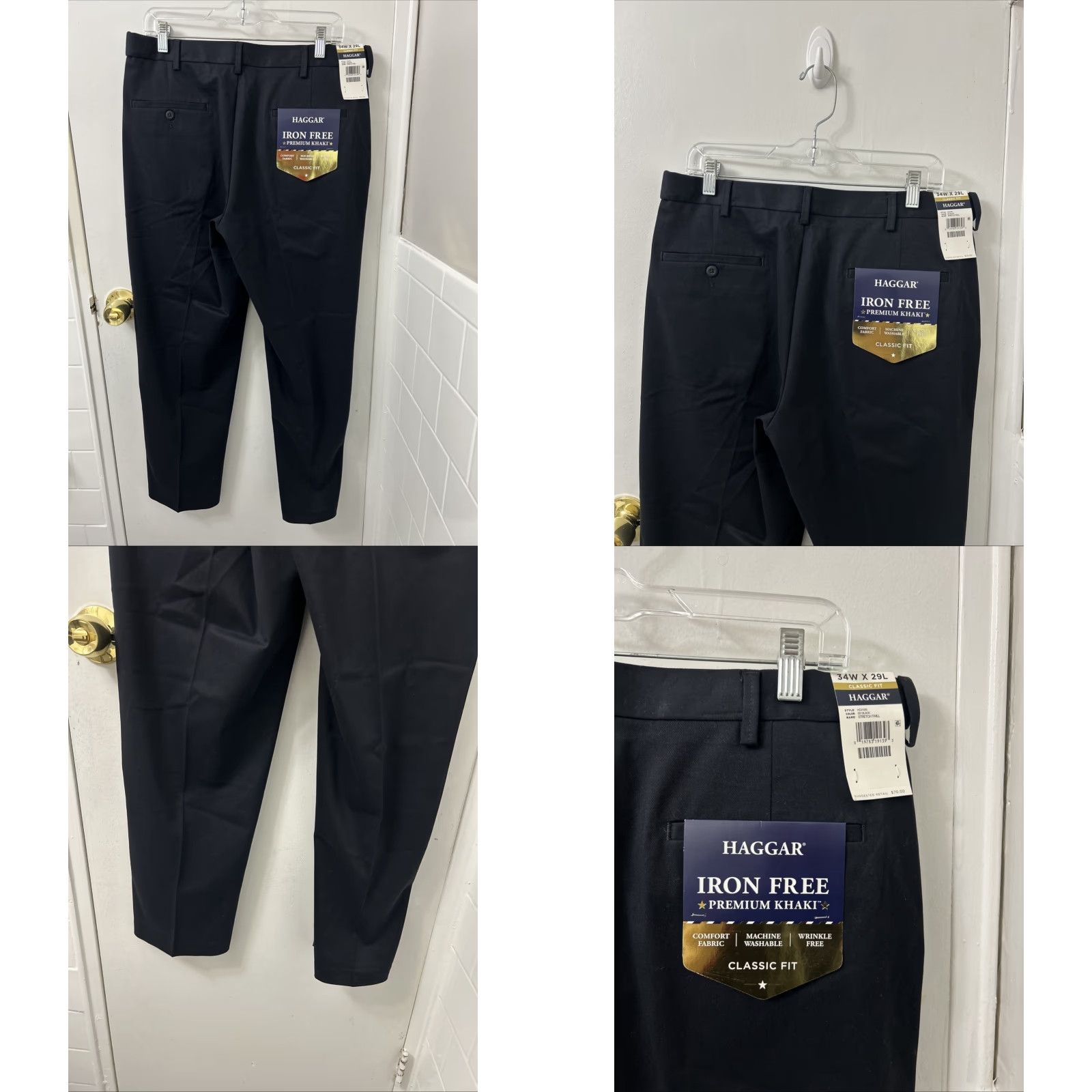 Haggar Haggar Pants Mens 34x29 Black Premium Khaki Classic Fit Comfort Stretch YKK Button Zip Straight Leg Halter? Size US 34 / EU 50 - 8 Thumbnail