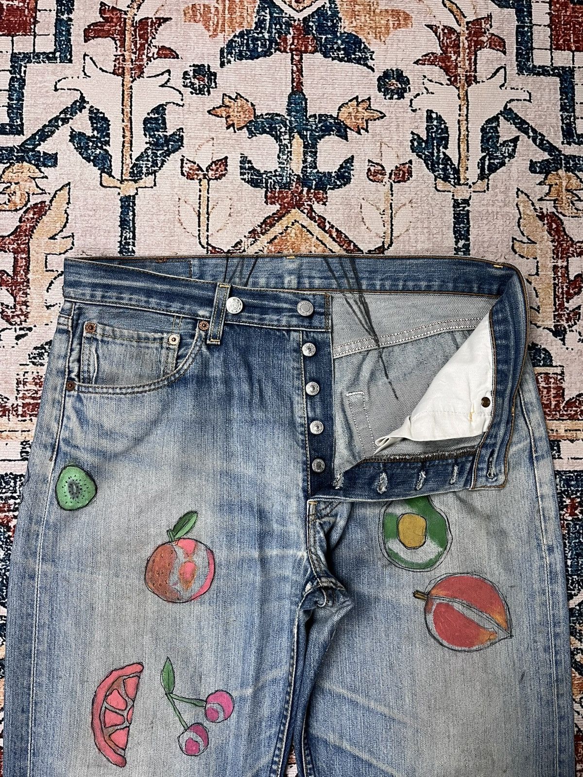Levi's Levi’s 501 Custom Painted Furits Denim Pants Size US 34 / EU 50 - 3 Thumbnail