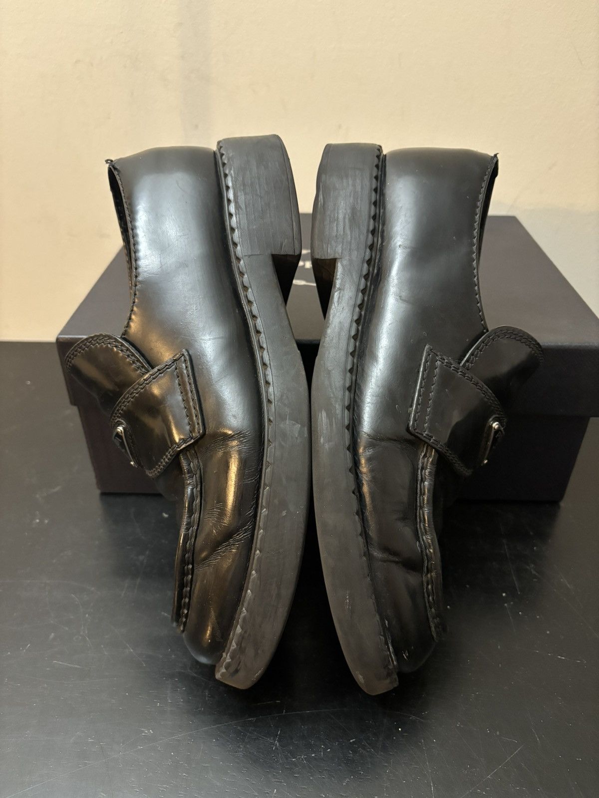 Prada Prada Triangle Logo Chocolate Brushed Patent Leather Loafers Size US 8 / EU 41 - 4 Thumbnail