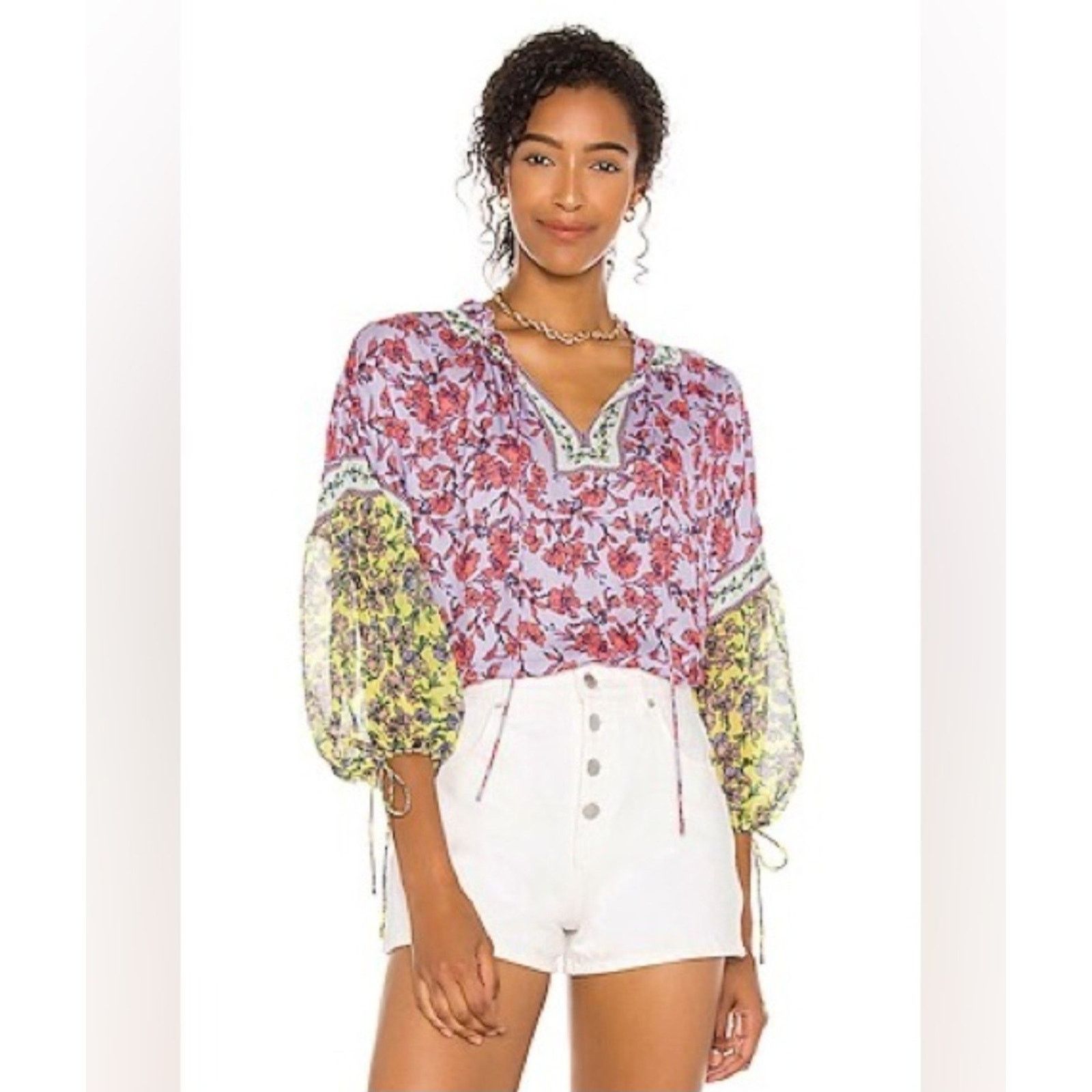 Alice + Olivia *$350 Alice + Olivia Julius Ruffle Blouson Sleeve Top V-Neck Size S / US 4 / IT 40 - 3 Thumbnail