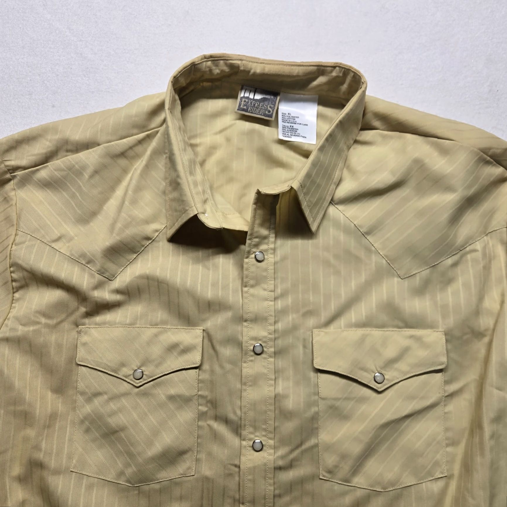 Express Express Rider Shirt Adult XL Yellow Cotton Cowboy Western Rodeo Button-Up Long Sleeve Snap Pocket Mens Size US XL / EU 56 / 4 - 2 Thumbnail