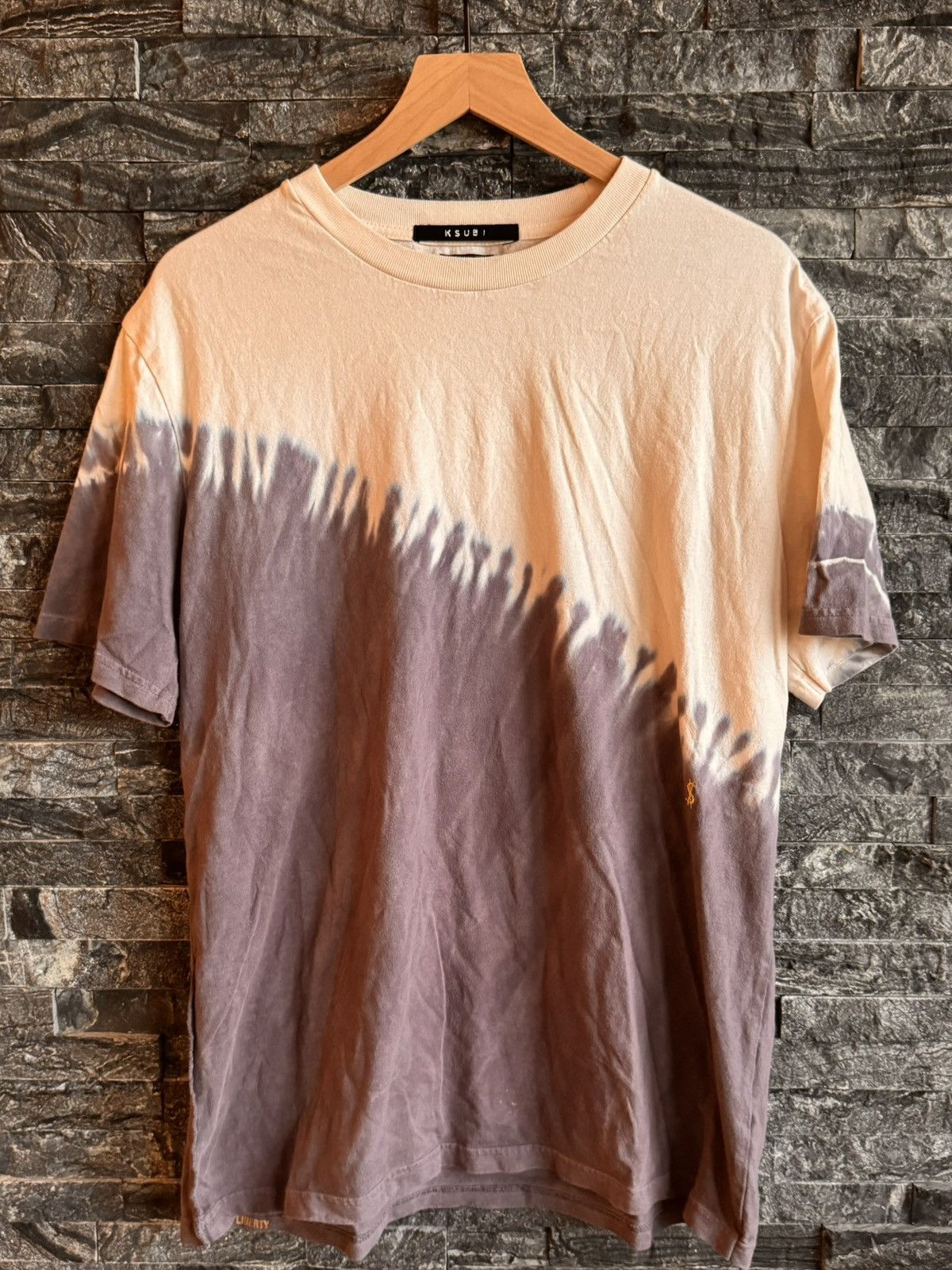 Ksubi Ksubi | Purple and Cream Tie Dye T Shirt With Yellow Accents Size US L / EU 52-54 / 3 - 1 Thumbnail