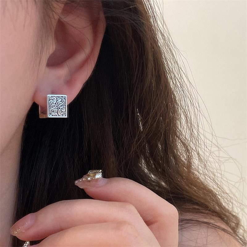 Jewelry × Vintage Creative Floral Square Ear Clasp Earrings Size ONE SIZE - 3 Thumbnail