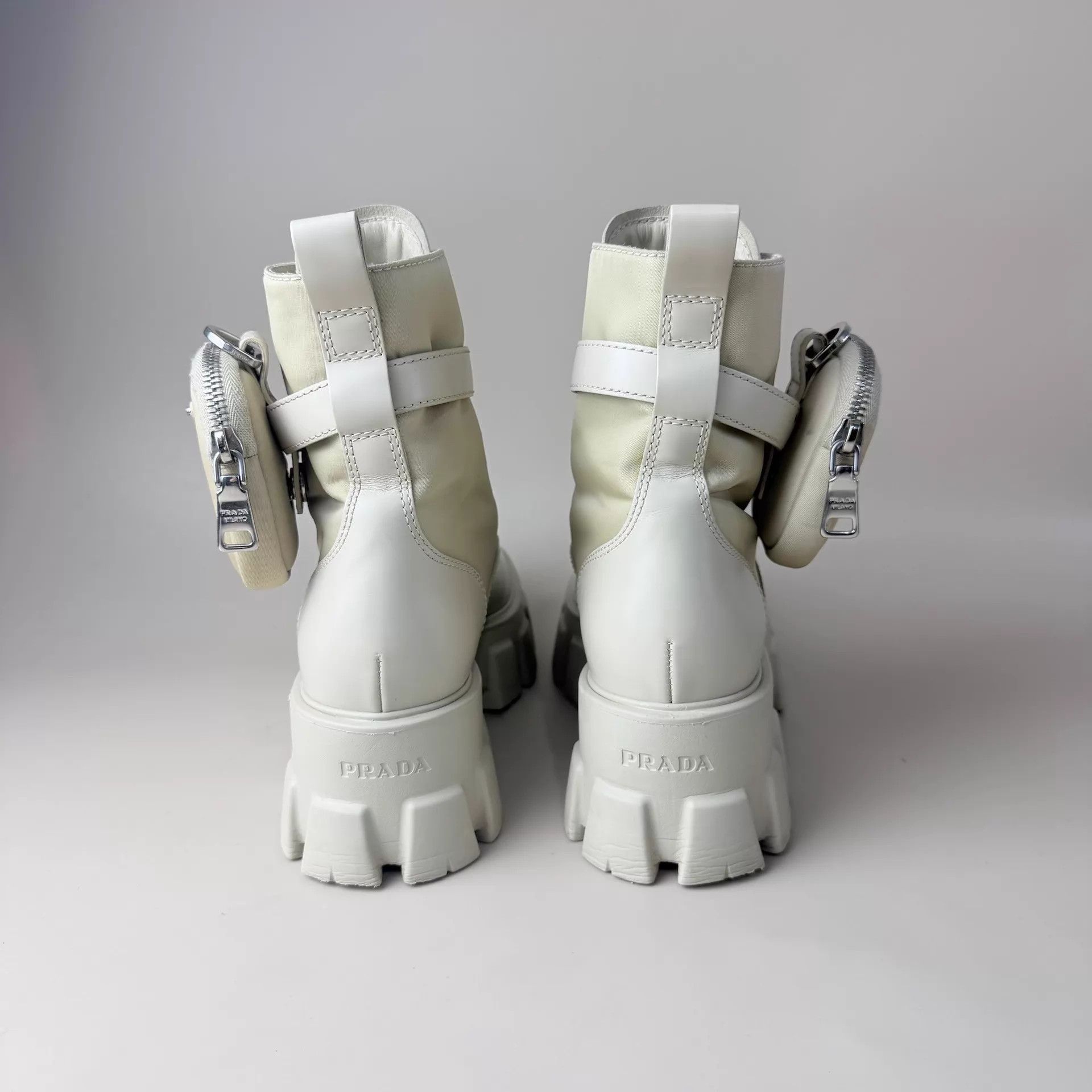 Prada Prada White Khaki Pocket Triangle Tactical Boots 38.5 EU Size US 8 / IT 38 - 3 Thumbnail
