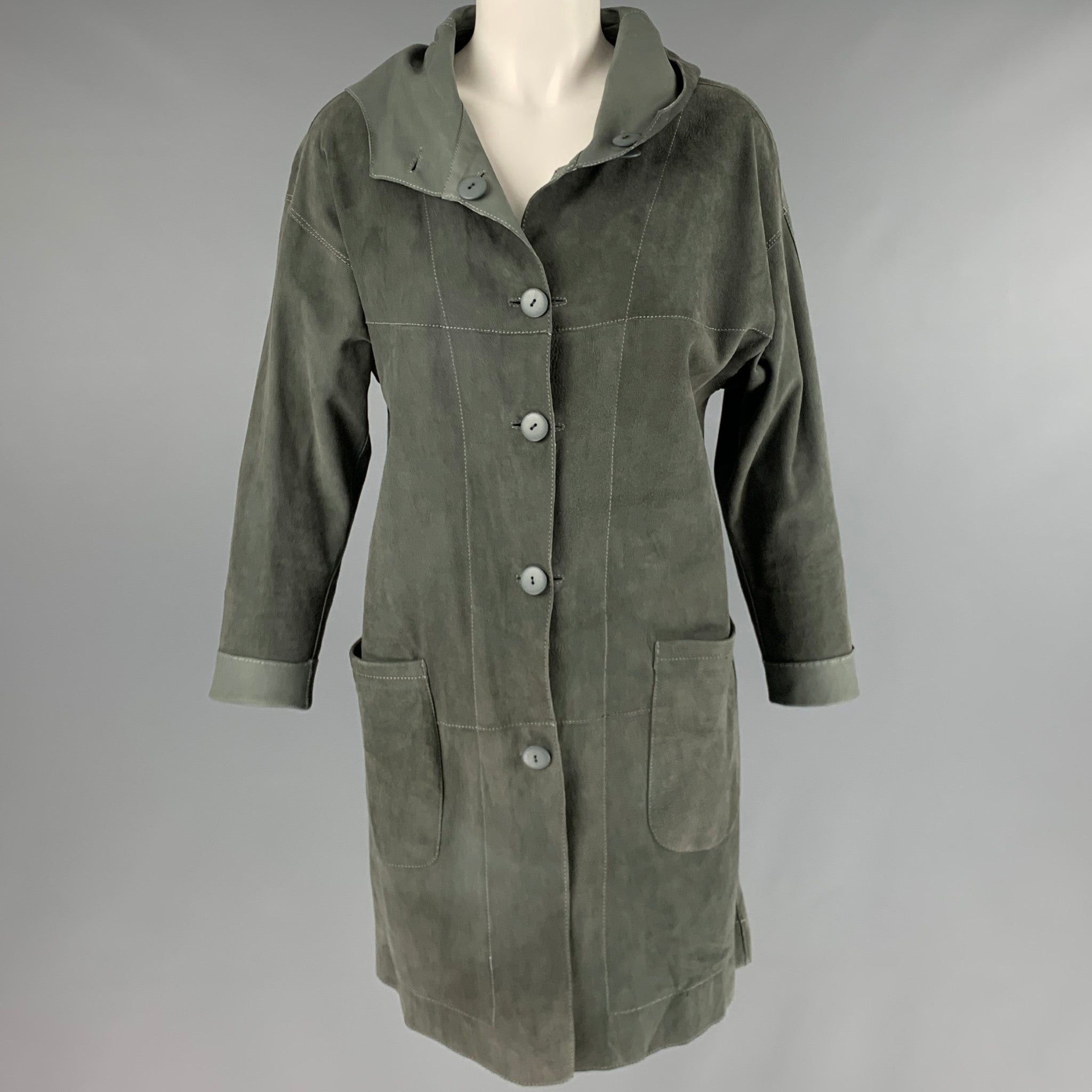 image of Grey Leather Suede Reversible Coat, Women's (Size XS)