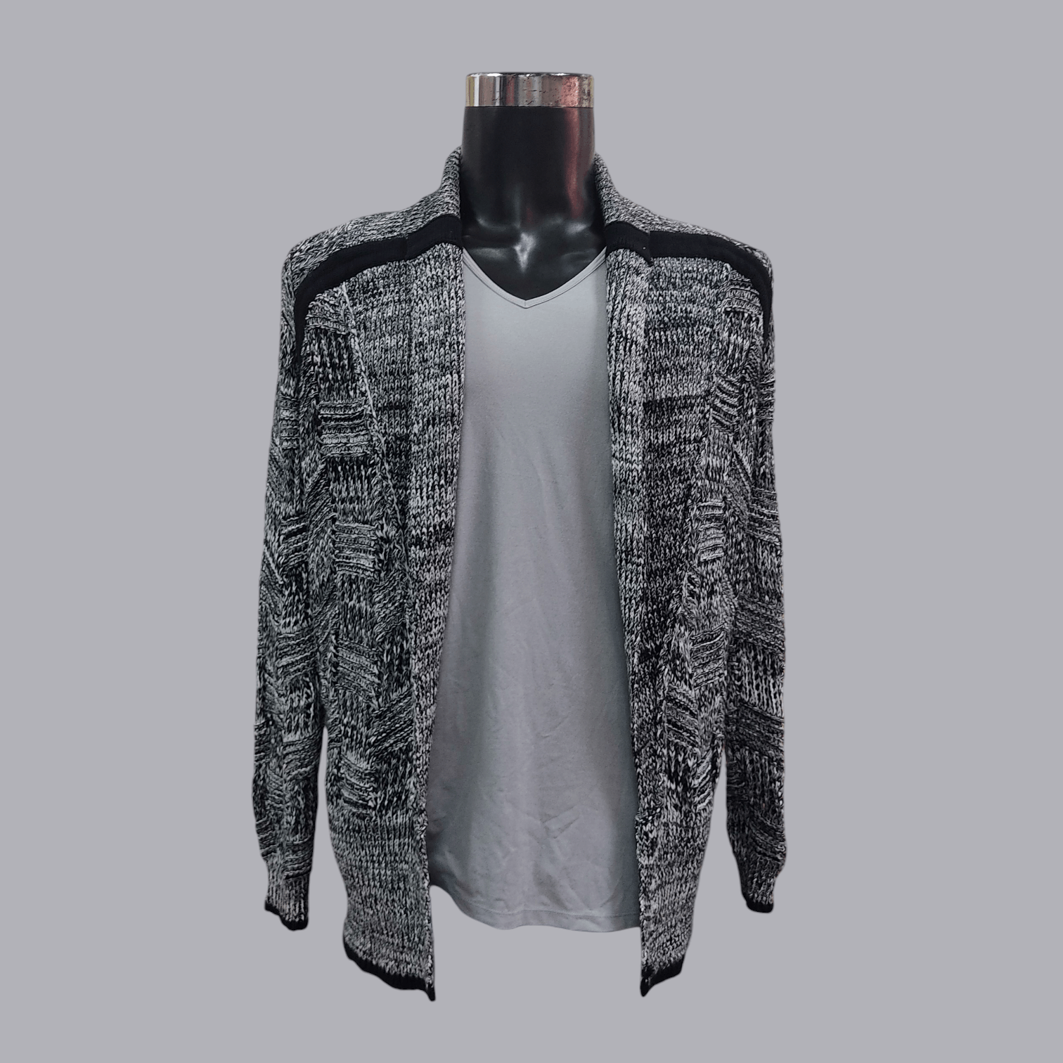 DENHAM DENHAM Black & White Grunge-look Knit Pattern Open Cardigan Size US XS / EU 42 / 0 - 2 Thumbnail