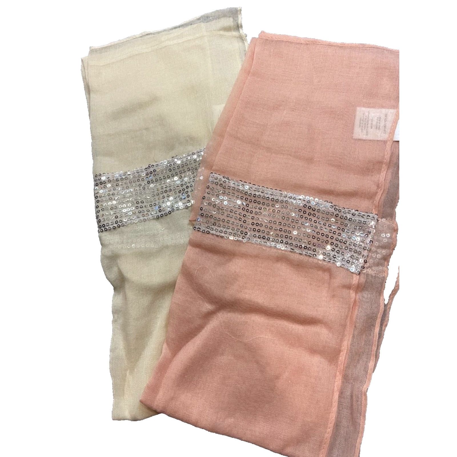 Vintage Sweet Shimmer Scarves White Pink Scarf Set of 2 Sheer NEW Women Scarf Size ONE SIZE - 2 Thumbnail