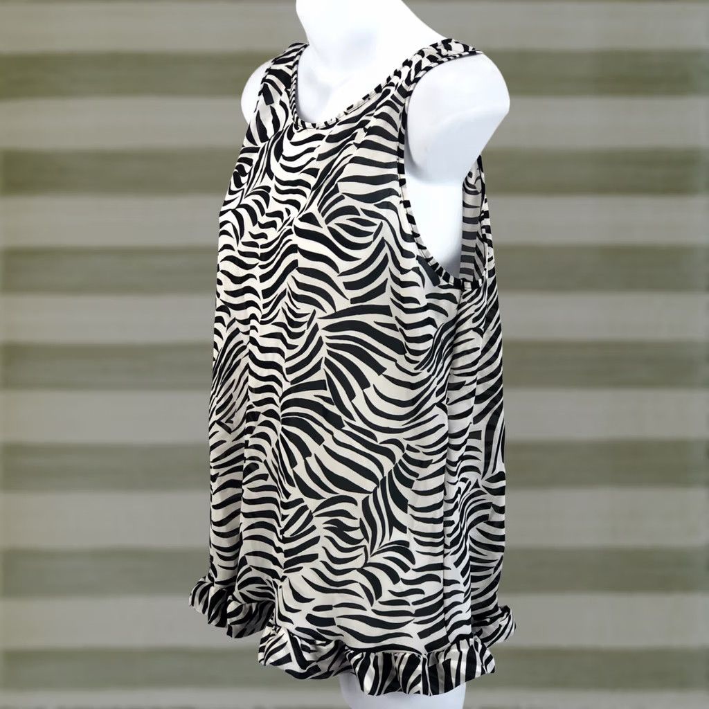 Vintage VINTAGE escapades Blouse Shirt Womens L Zebra Sleeveless Ruffles Tank 90s Y2K Glam Chic Black White Sheer Chiffon Polyester Size L / US 10 / IT 46 - 1 Thumbnail