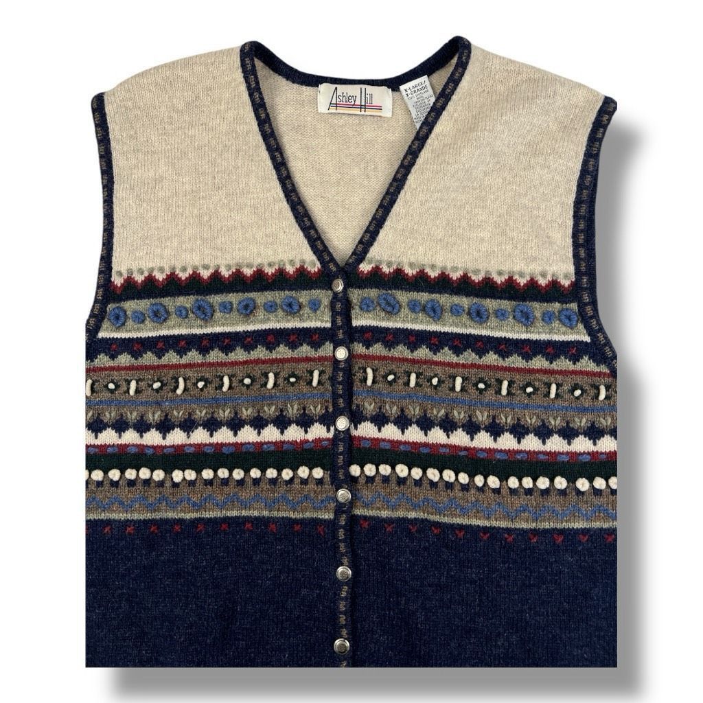 Other Vintage Ashley Hill 100% Shetland Wool Sweater Vest Size Ext Size XL / US 12-14 / IT 48-50 - 4 Thumbnail