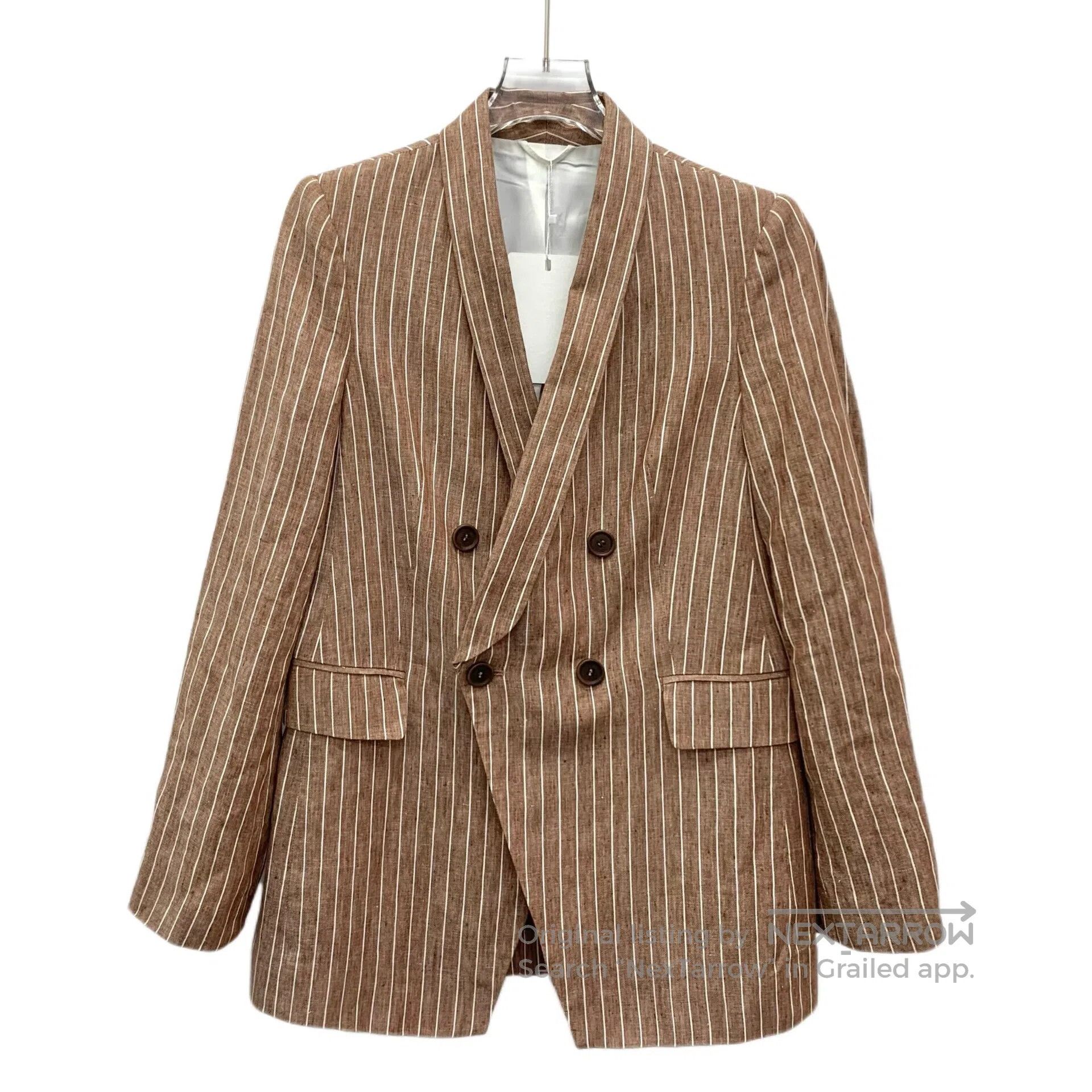Brunello Cucinelli Brunello Cucinelli Brown Vertical Stripe Linen Double Brea Size US XXS / EU 40 - 1 Thumbnail