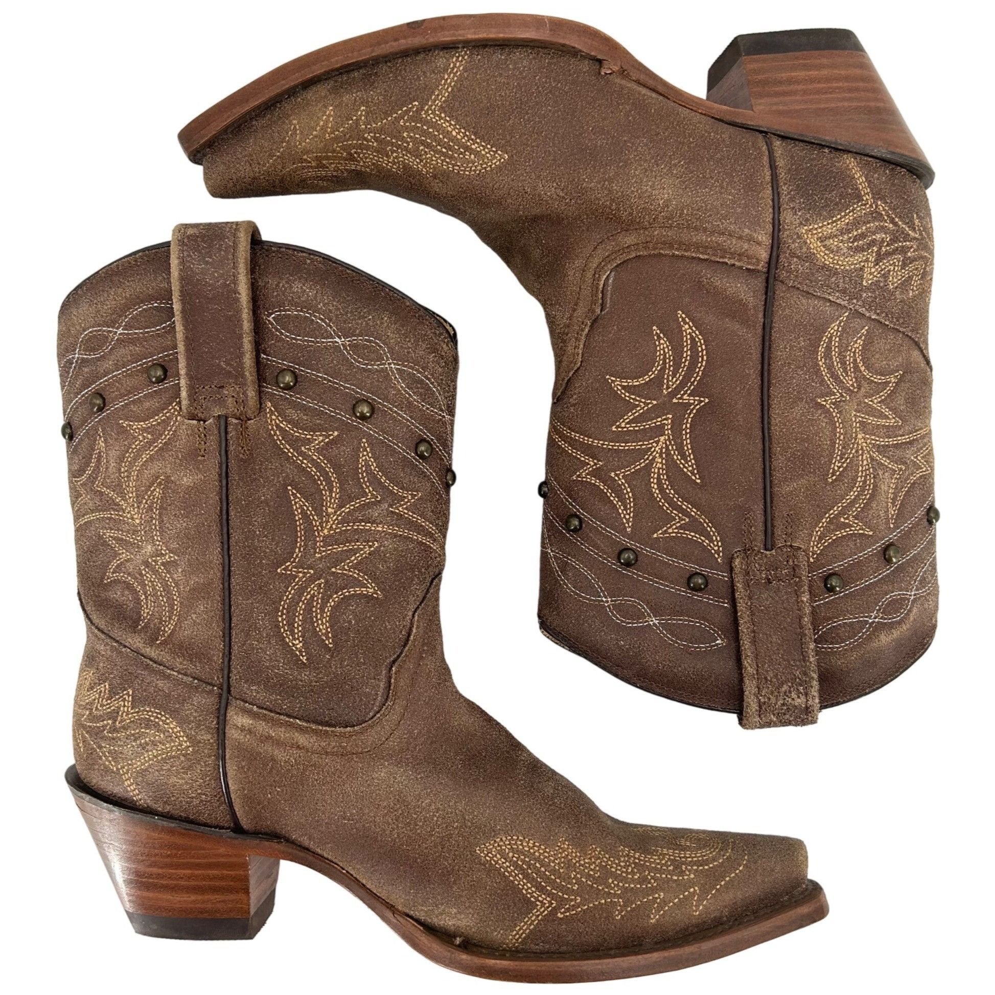 Corral Corral Boots Women's 8M Brown Suede Leather Studded Ropers Size US 8 / IT 38 - 3 Thumbnail