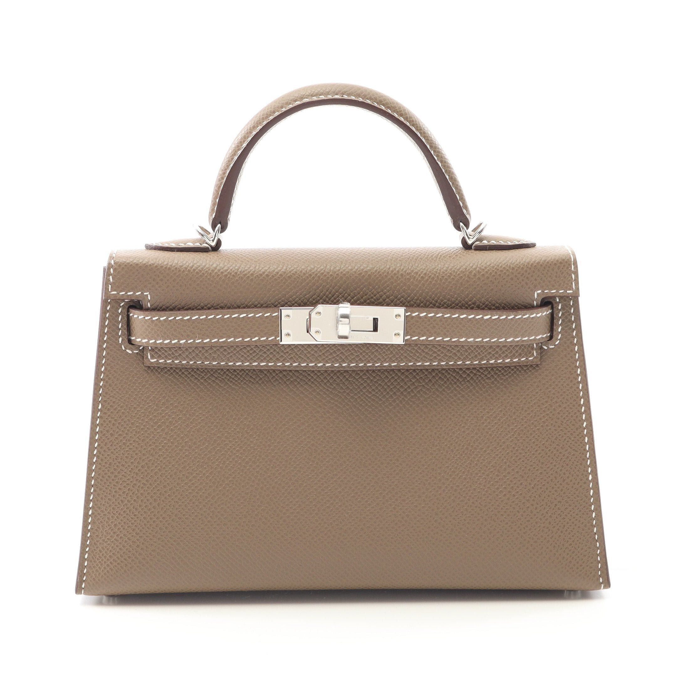 Hermes Hermes Mini Kelly 2 Etoupe Handbag Veau Epsom Gray Brown Silver Hardware Outside Sewing K Stamp Size ONE SIZE - 1 Thumbnail