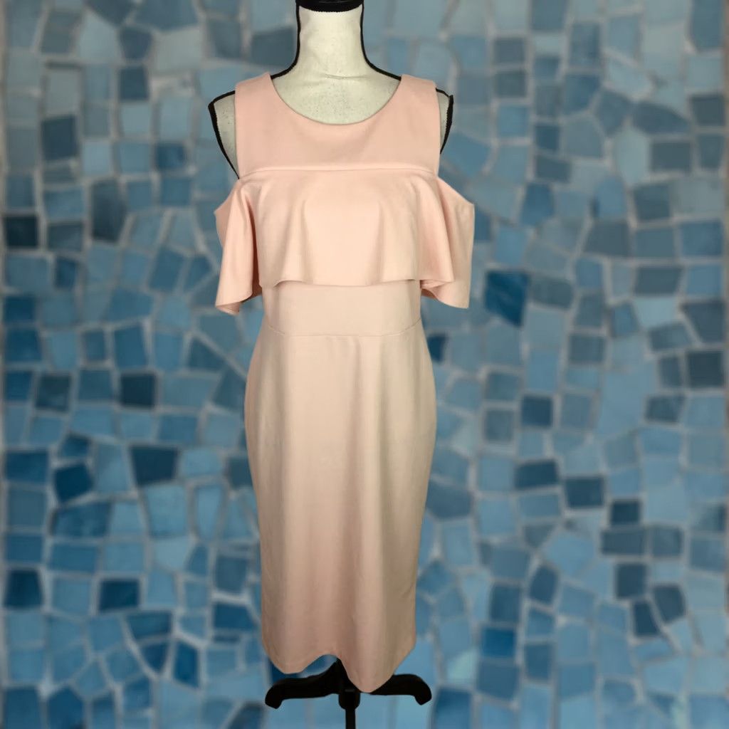 beige by eci dress Vintage Midi Sheath Beige Pink Cold Shoulder Stretch - Size 10 Womens, VINTAGE? No, Vintage: No Colour:burgundy Plus Is Equal artema