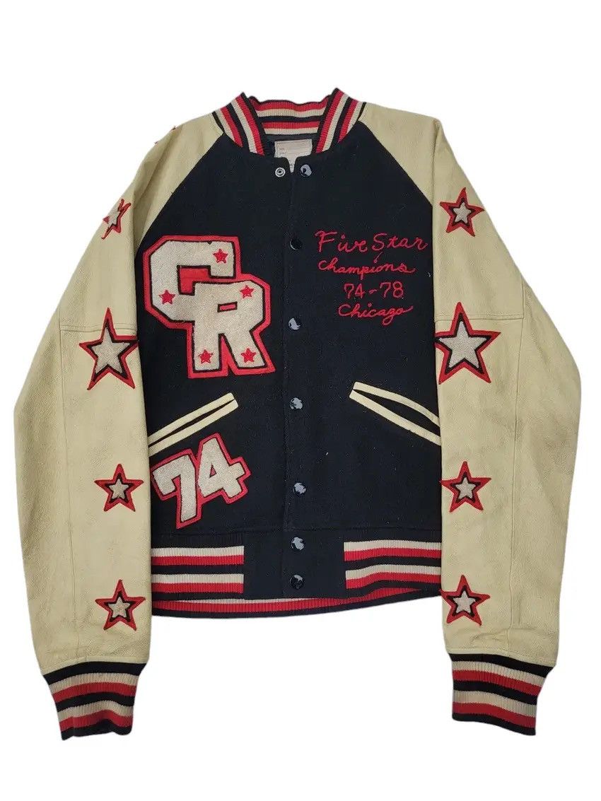 Vintage Vtg Sportswear "Five Star" 70s Leather Sleeve Varsity Jacket Size US M / EU 48-50 / 2 - 2 Thumbnail