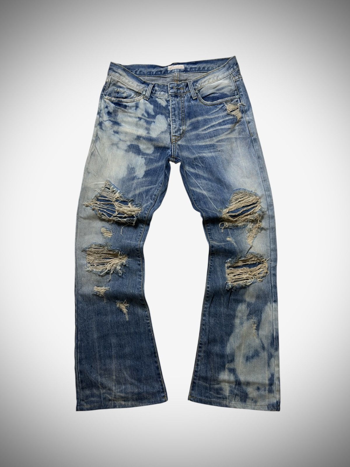 GOA 2000’s GOA - Mud Washed Distressed Flared Jeans Size US 31 - 1 Thumbnail